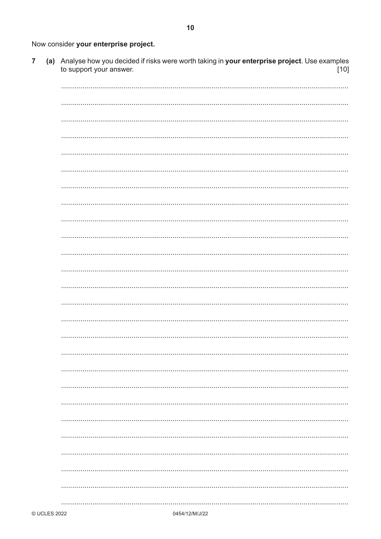 Cambridge IGCSE Enterprise 0454 2022 May/June Paper 1 · Variant 2 question paper, page 10 of 12