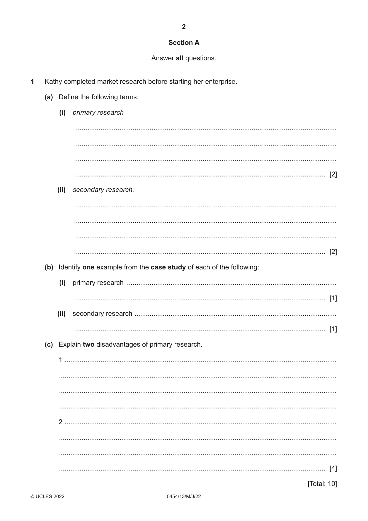 Cambridge IGCSE Enterprise 0454 2022 May/June Paper 1 · Variant 3 question paper, page 2 of 16