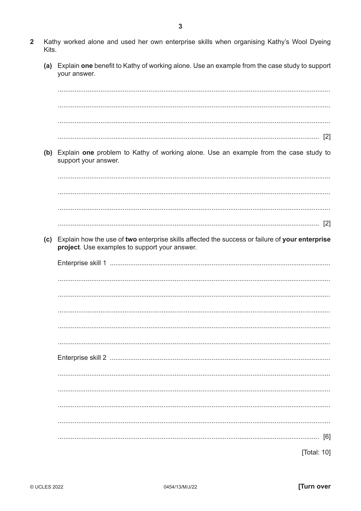 Cambridge IGCSE Enterprise 0454 2022 May/June Paper 1 · Variant 3 question paper, page 3 of 16
