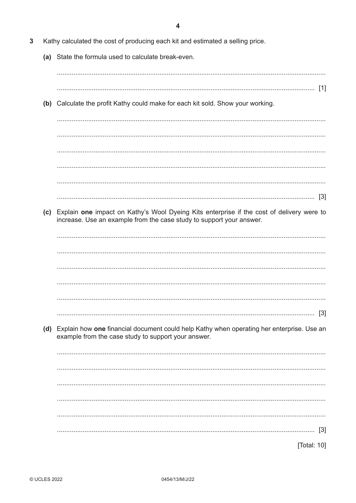 Cambridge IGCSE Enterprise 0454 2022 May/June Paper 1 · Variant 3 question paper, page 4 of 16