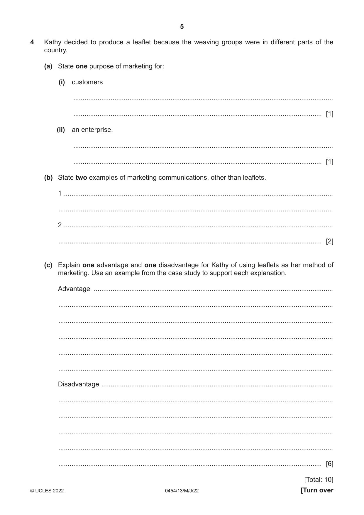 Cambridge IGCSE Enterprise 0454 2022 May/June Paper 1 · Variant 3 question paper, page 5 of 16
