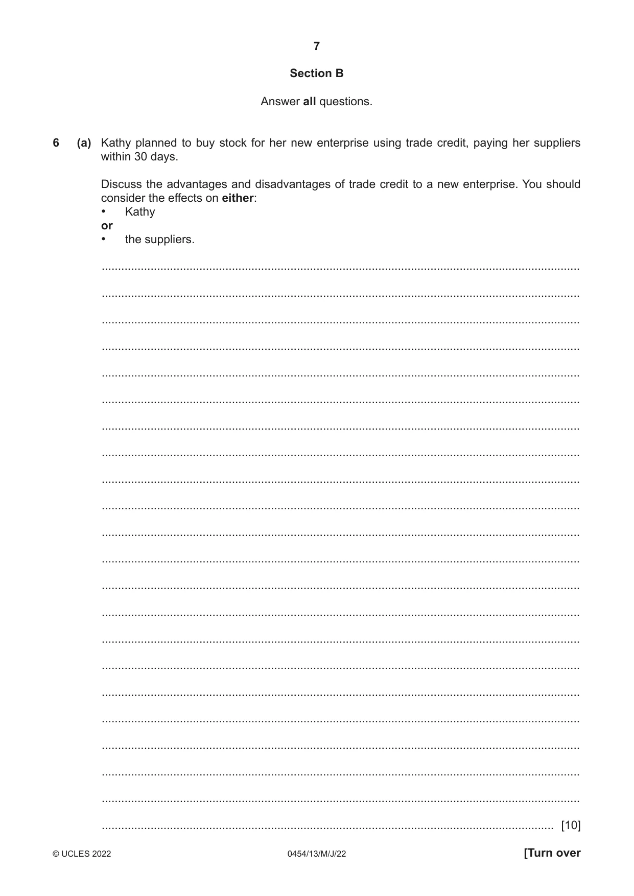 Cambridge IGCSE Enterprise 0454 2022 May/June Paper 1 · Variant 3 question paper, page 7 of 16