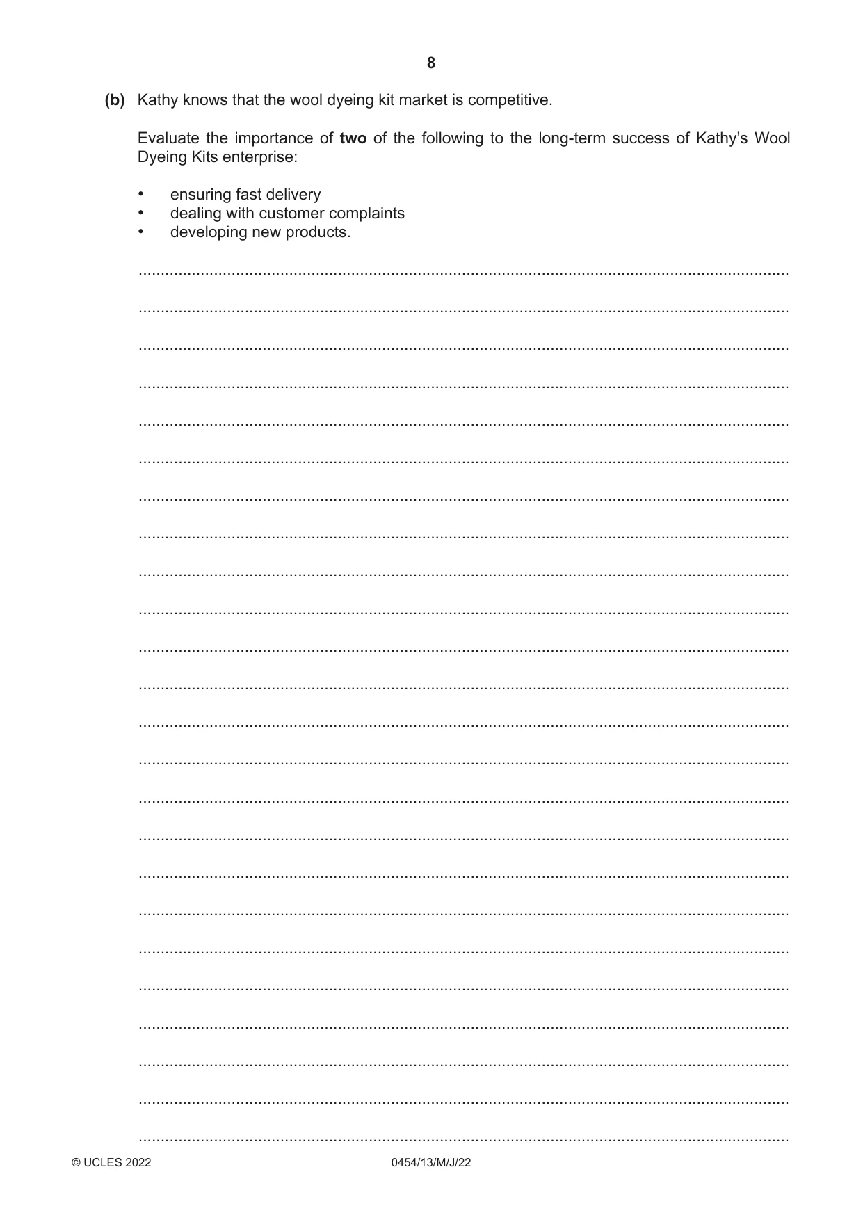 Cambridge IGCSE Enterprise 0454 2022 May/June Paper 1 · Variant 3 question paper, page 8 of 16