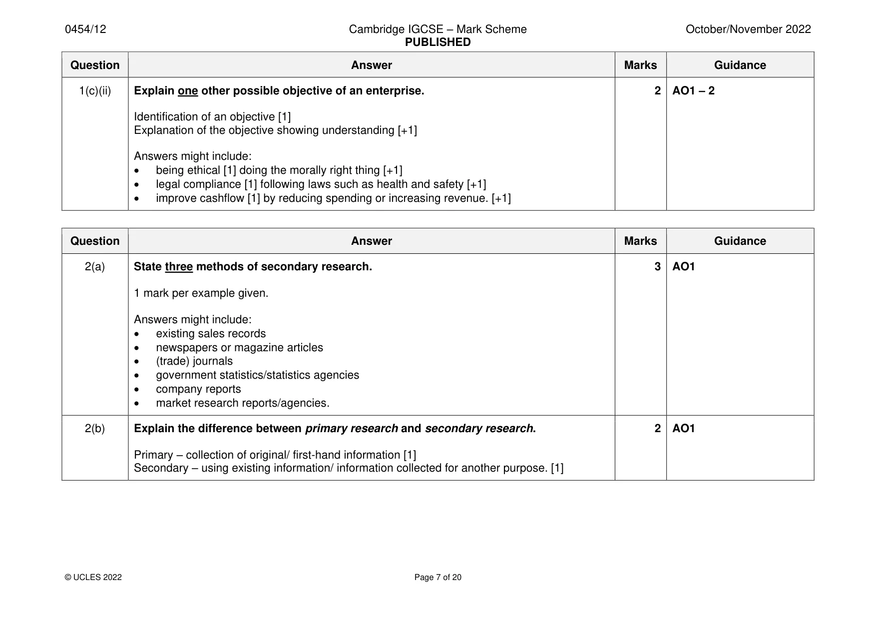 Mark scheme, page 7 of 20