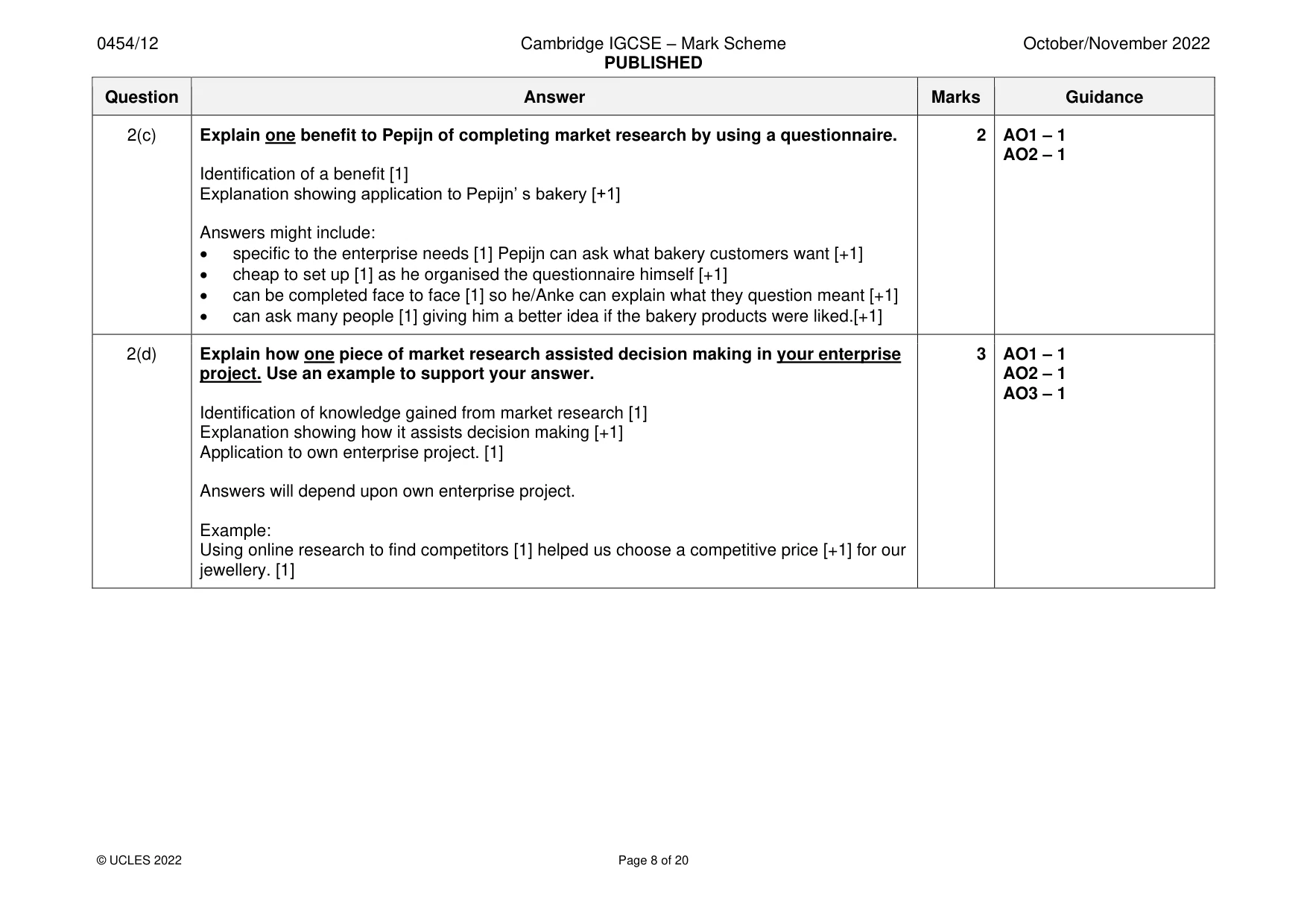 Mark scheme, page 8 of 20