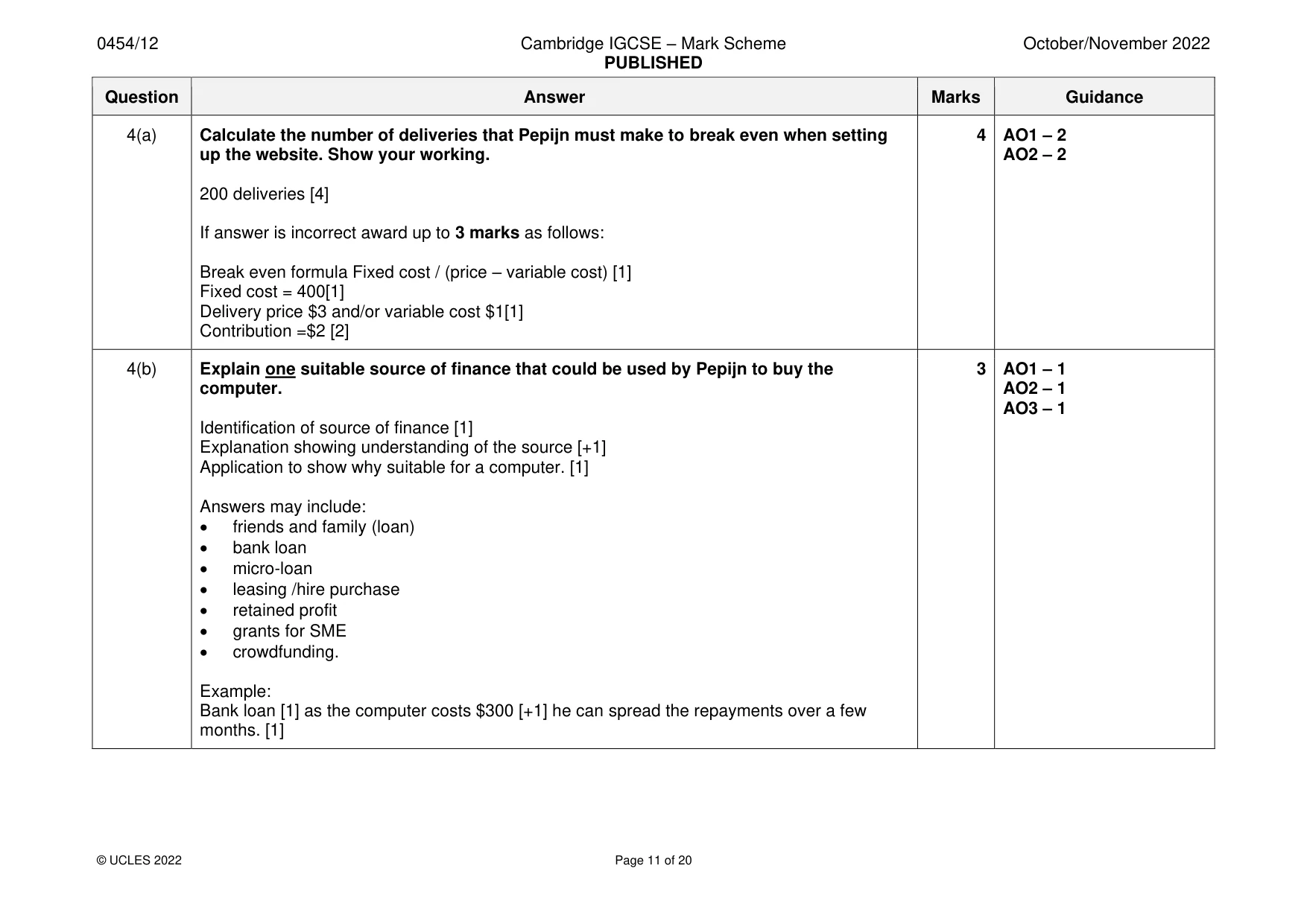 Mark scheme, page 11 of 20
