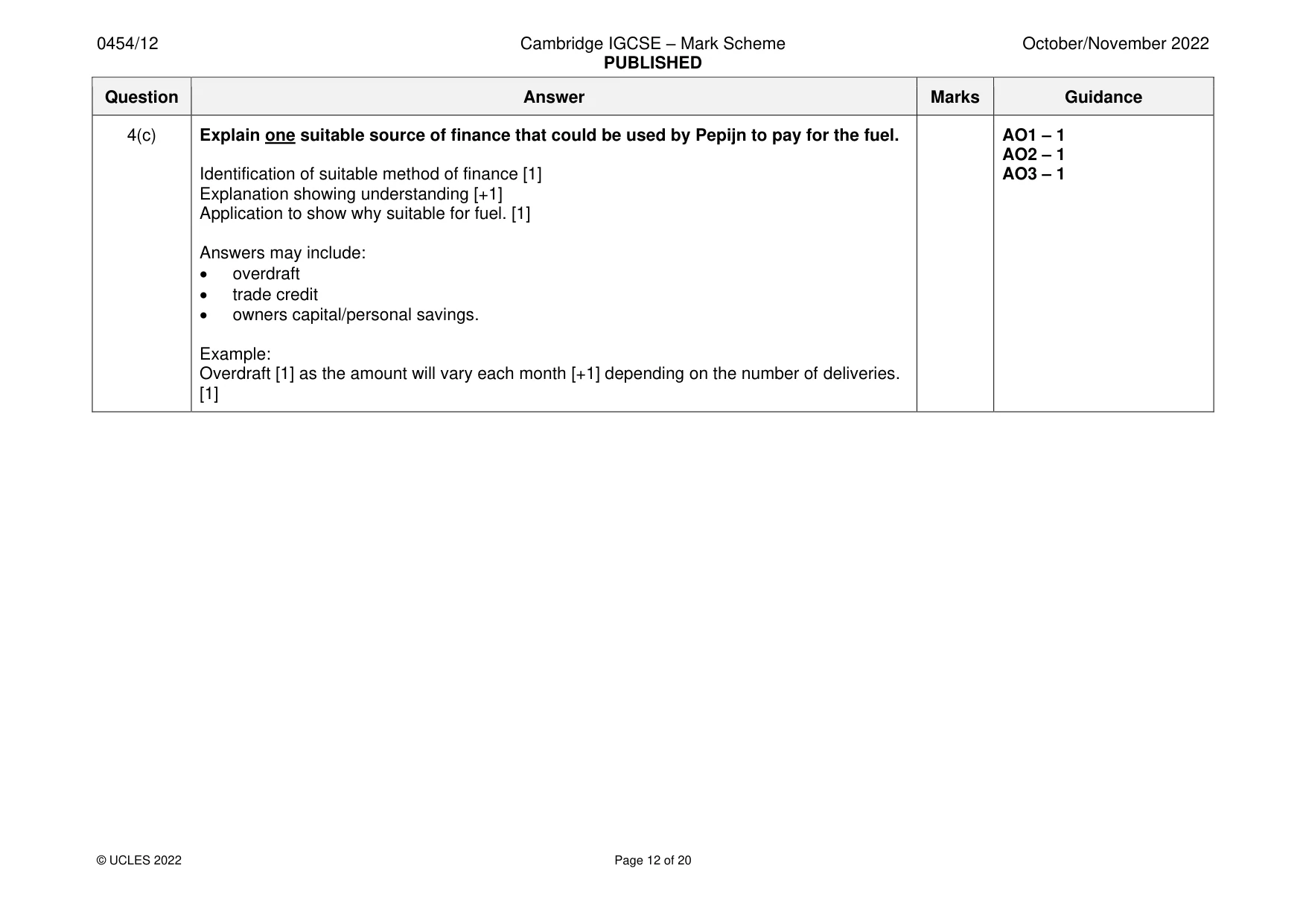 Mark scheme, page 12 of 20