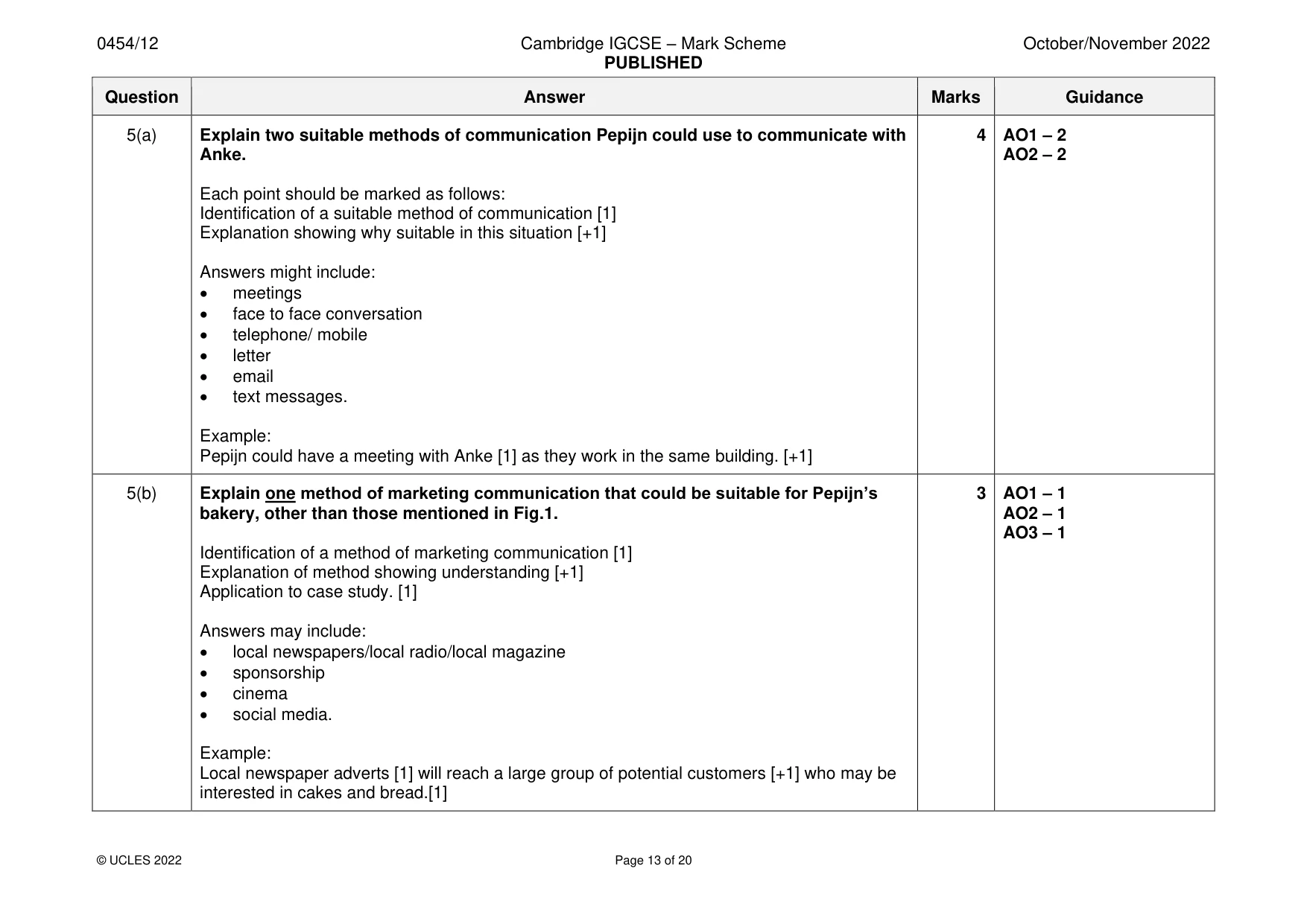 Mark scheme, page 13 of 20