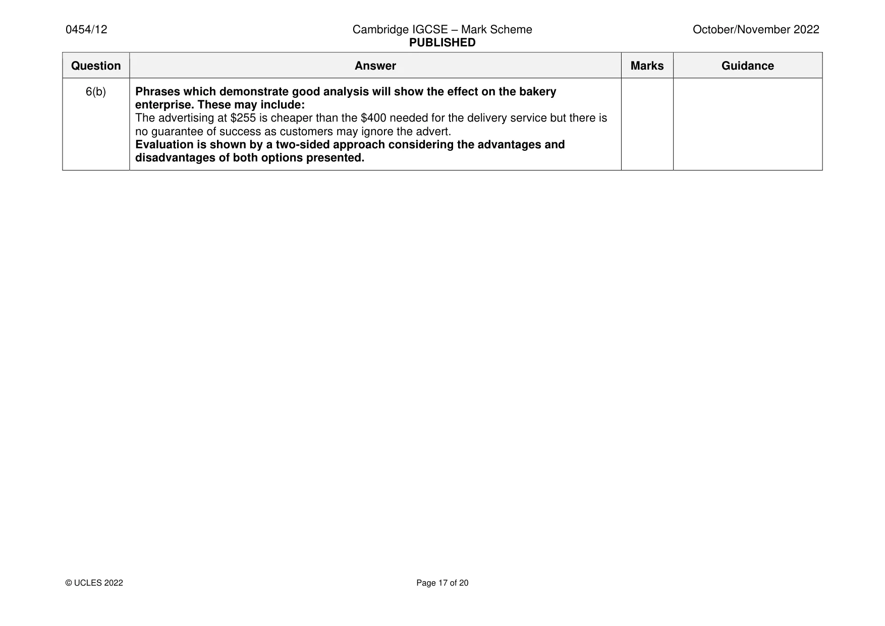 Mark scheme, page 17 of 20