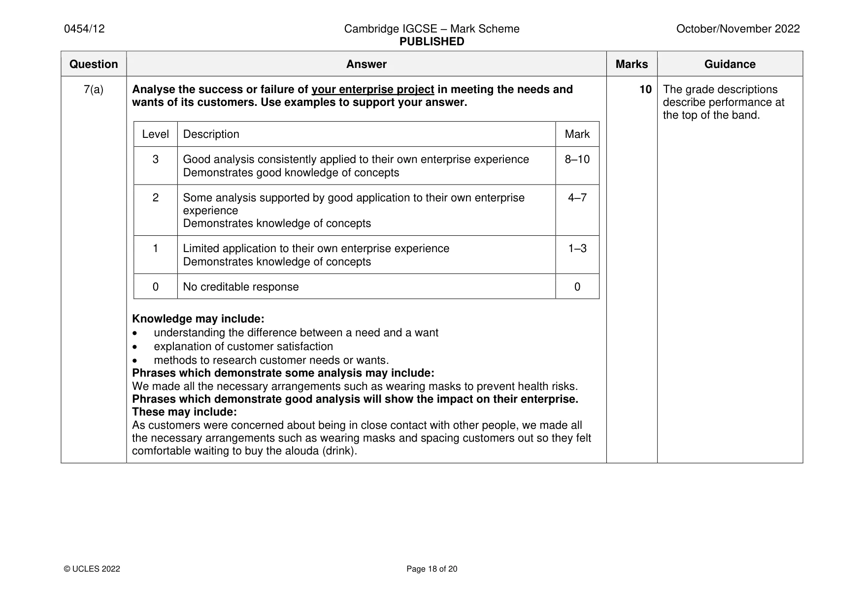Mark scheme, page 18 of 20