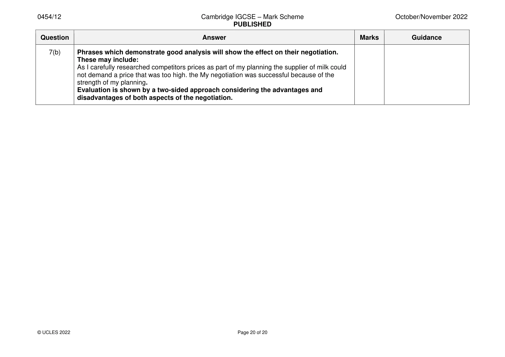 Mark scheme, page 20 of 20