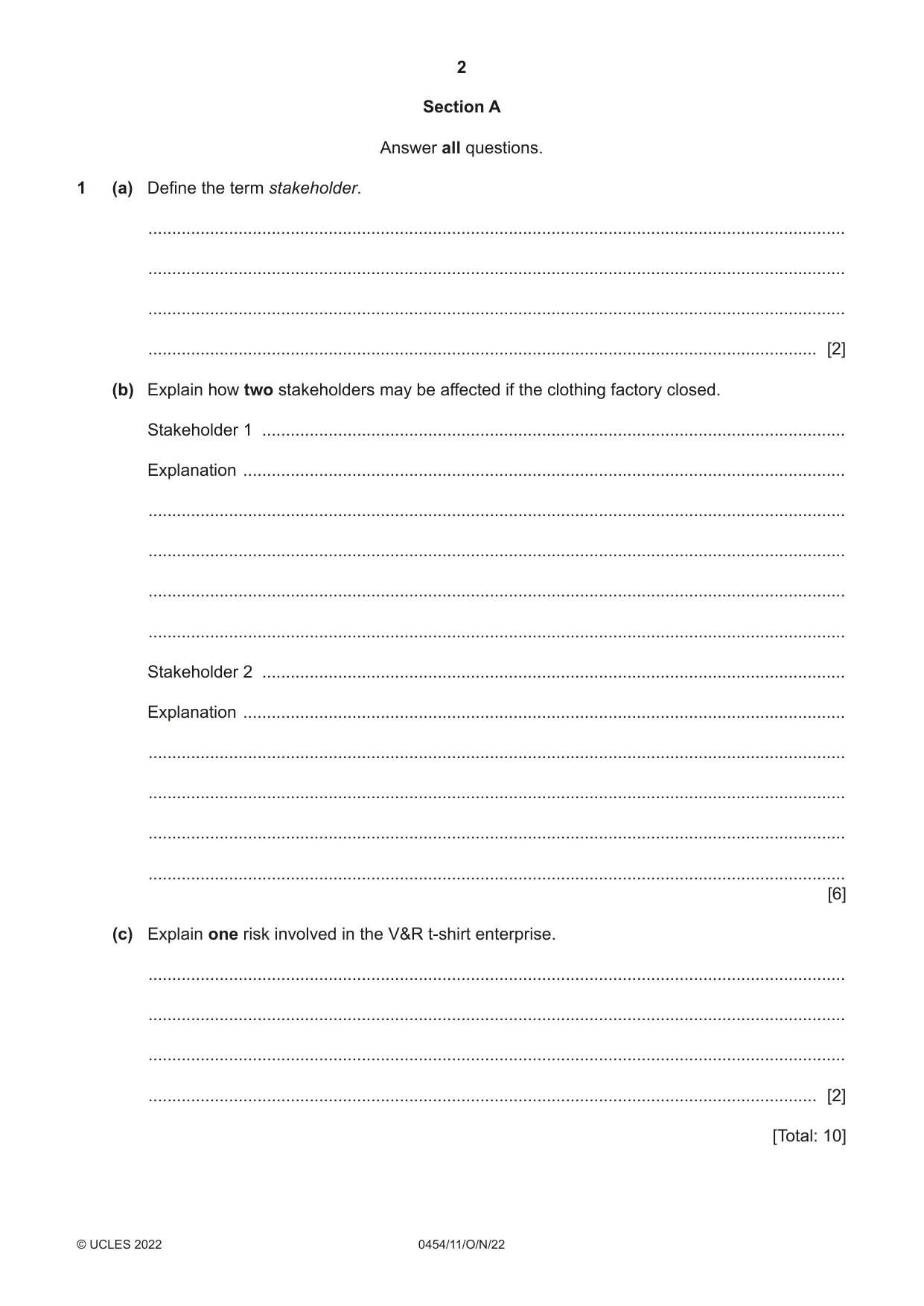 Cambridge IGCSE Enterprise 0454 2022 Oct/Nov Paper 1 · Variant 1 question paper, page 2 of 16