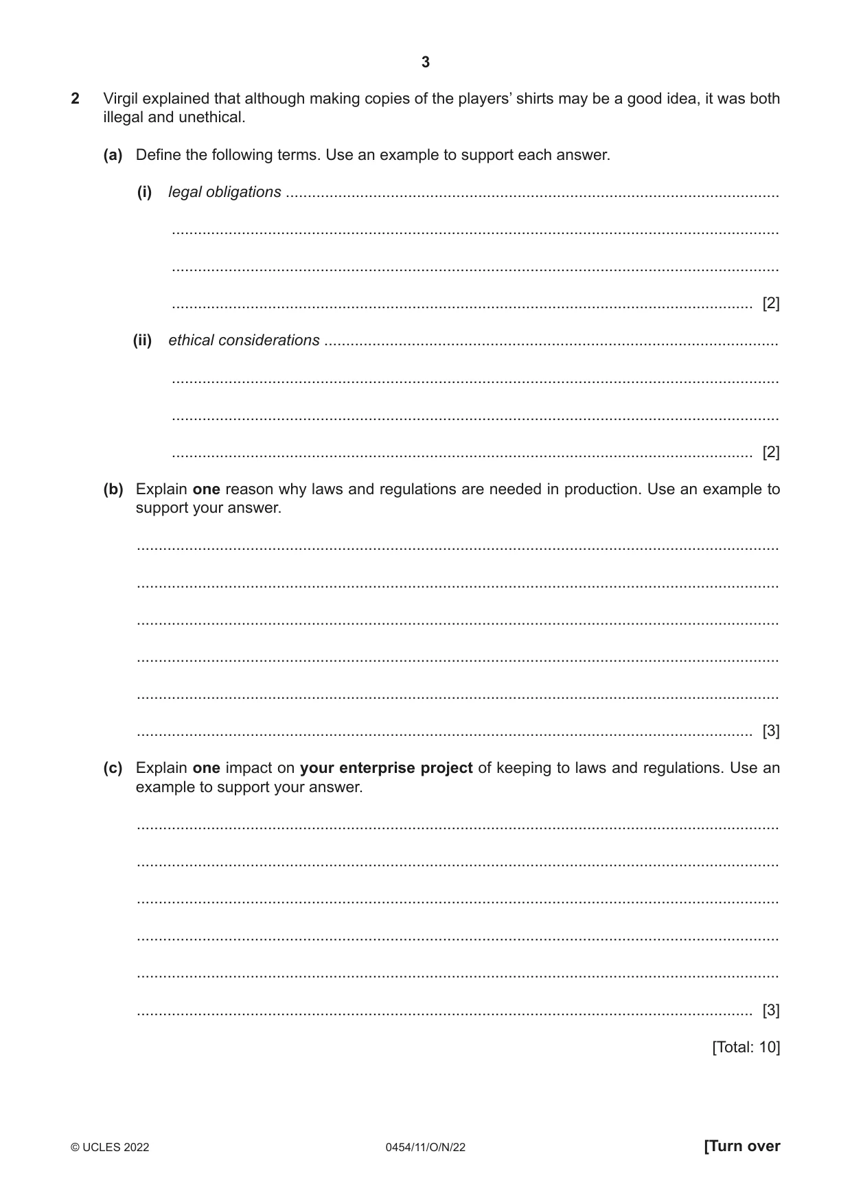 Cambridge IGCSE Enterprise 0454 2022 Oct/Nov Paper 1 · Variant 1 question paper, page 3 of 16