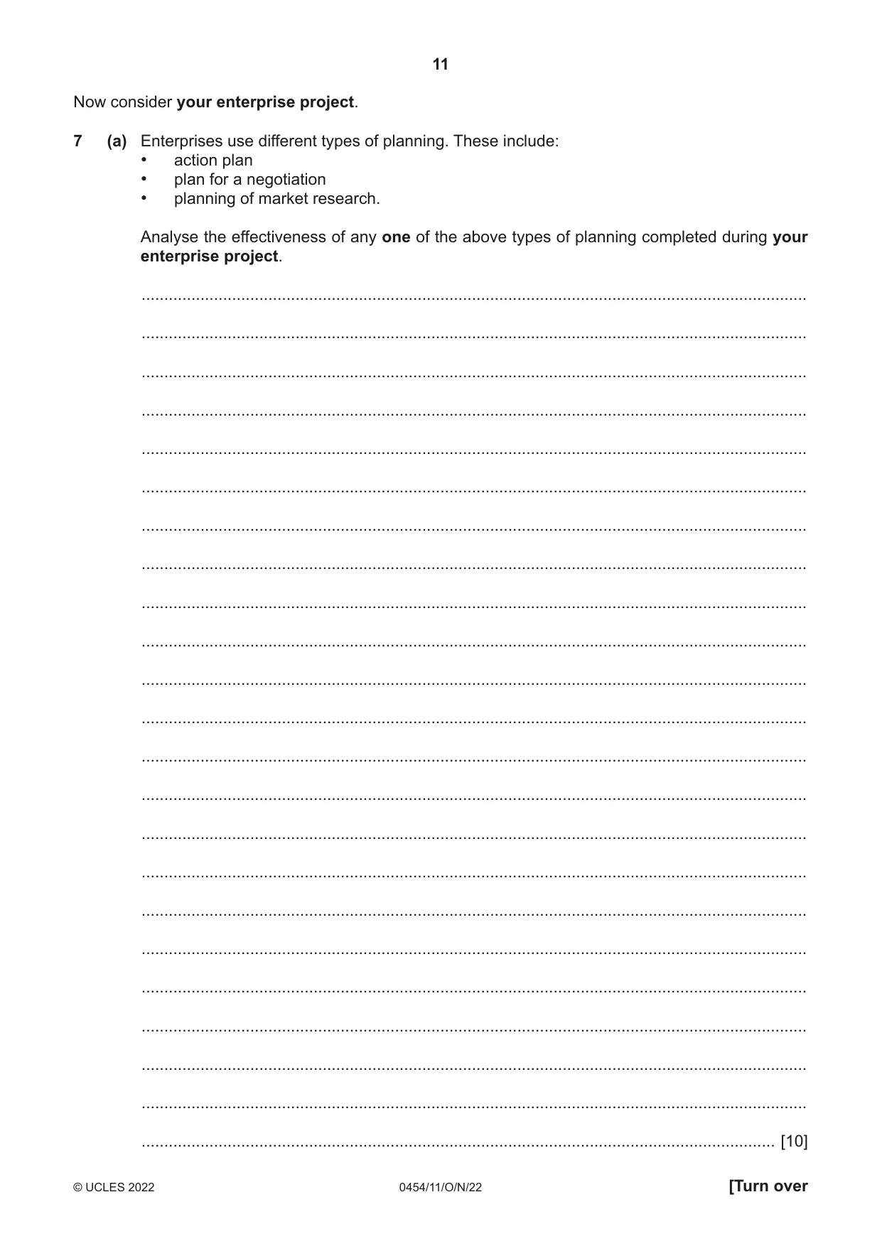 Cambridge IGCSE Enterprise 0454 2022 Oct/Nov Paper 1 · Variant 1 question paper, page 11 of 16