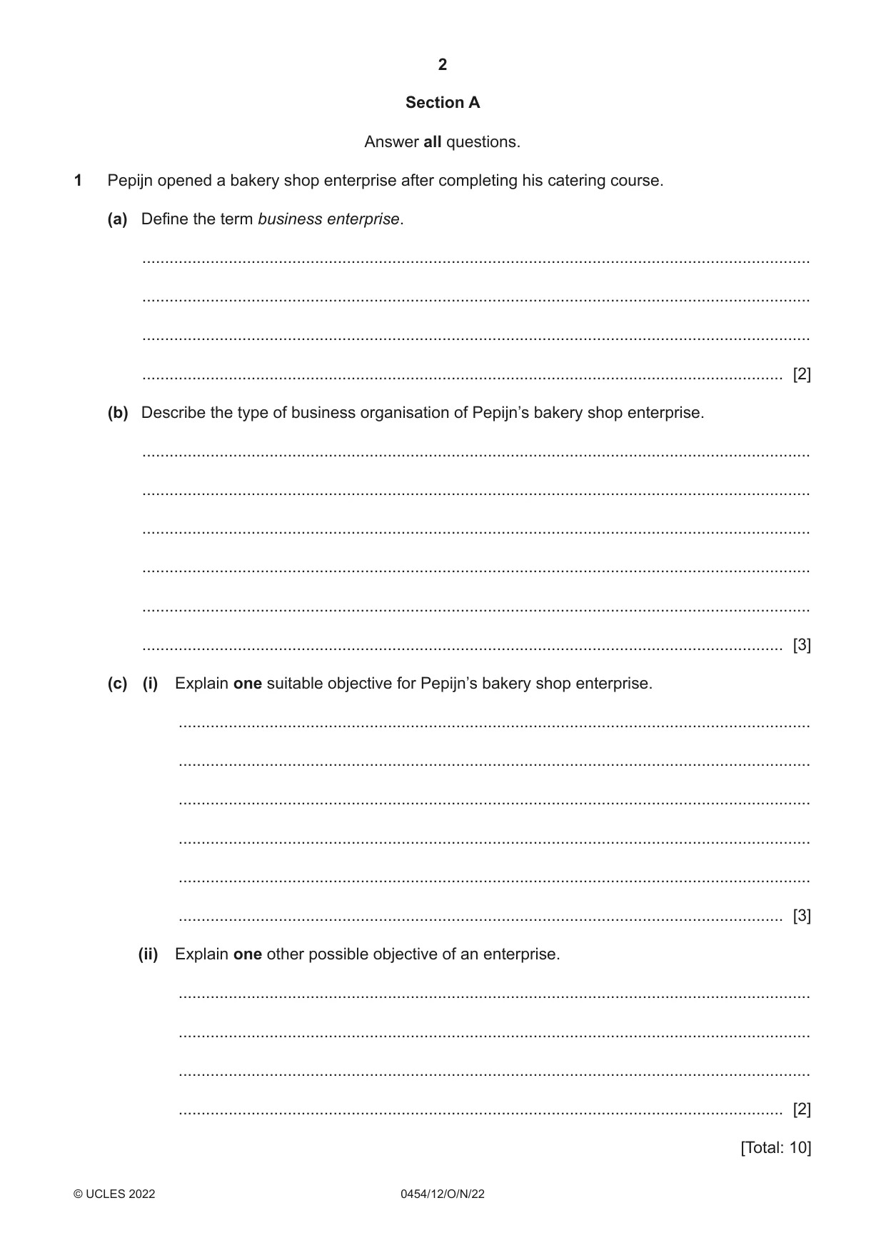 Cambridge IGCSE Enterprise 0454 2022 Oct/Nov Paper 1 · Variant 2 question paper, page 2 of 16