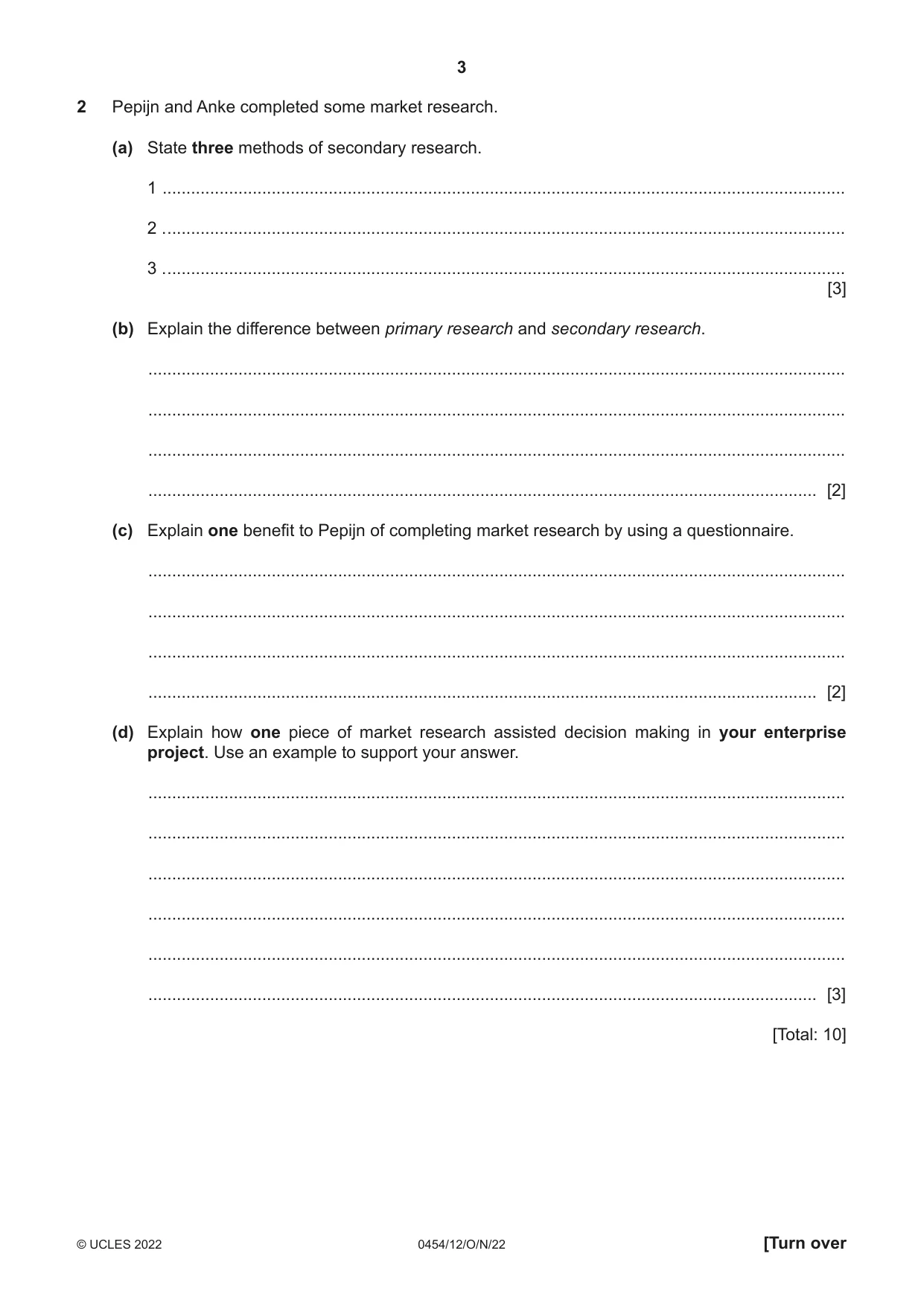 Cambridge IGCSE Enterprise 0454 2022 Oct/Nov Paper 1 · Variant 2 question paper, page 3 of 16