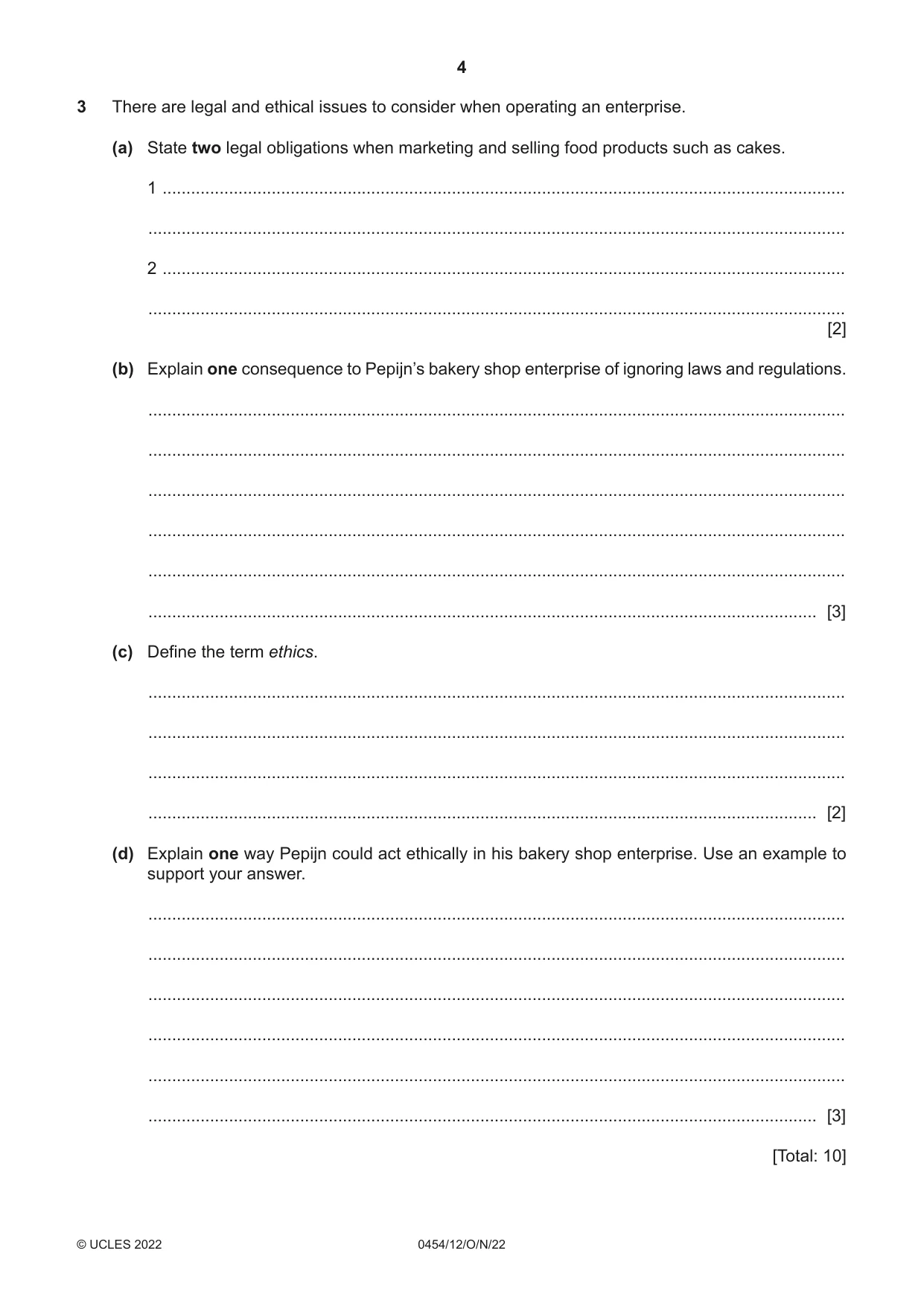 Cambridge IGCSE Enterprise 0454 2022 Oct/Nov Paper 1 · Variant 2 question paper, page 4 of 16