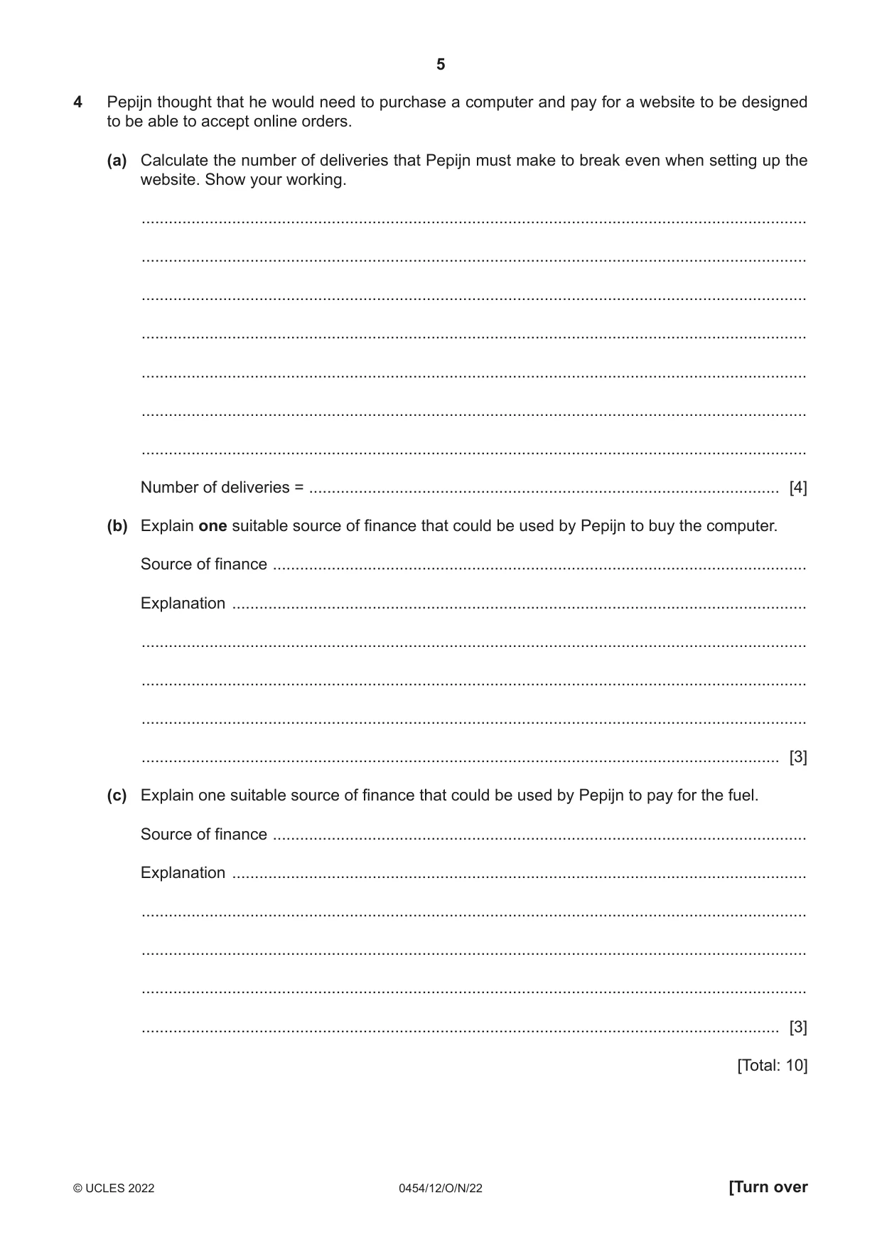 Cambridge IGCSE Enterprise 0454 2022 Oct/Nov Paper 1 · Variant 2 question paper, page 5 of 16