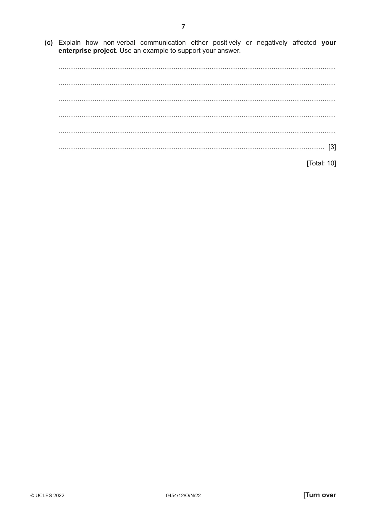 Cambridge IGCSE Enterprise 0454 2022 Oct/Nov Paper 1 · Variant 2 question paper, page 7 of 16