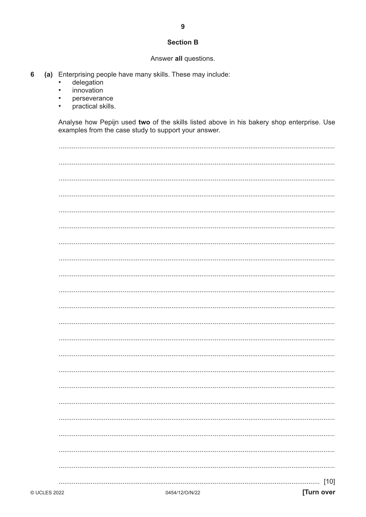 Cambridge IGCSE Enterprise 0454 2022 Oct/Nov Paper 1 · Variant 2 question paper, page 9 of 16