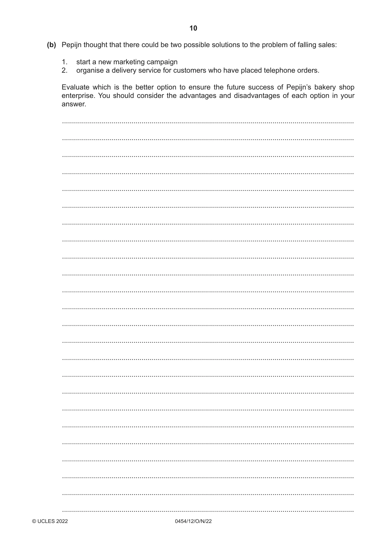 Cambridge IGCSE Enterprise 0454 2022 Oct/Nov Paper 1 · Variant 2 question paper, page 10 of 16