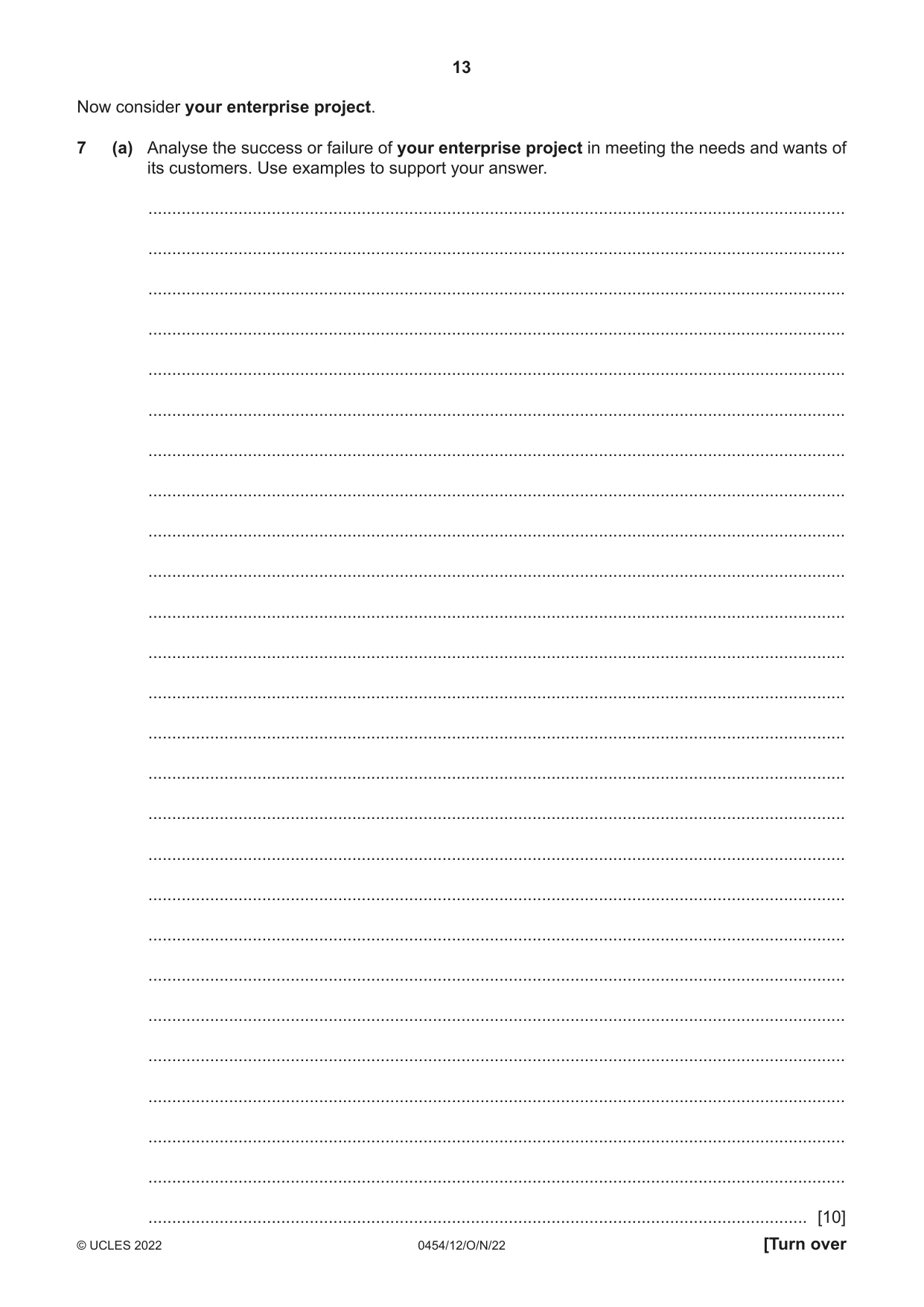 Cambridge IGCSE Enterprise 0454 2022 Oct/Nov Paper 1 · Variant 2 question paper, page 13 of 16