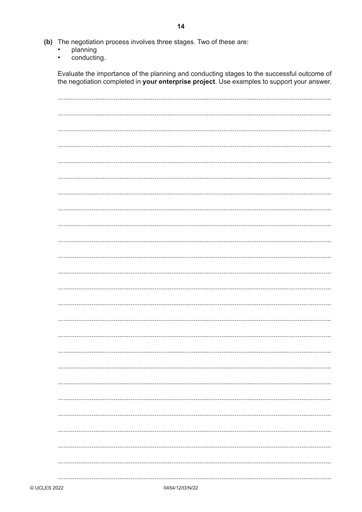 Cambridge IGCSE Enterprise 0454 2022 Oct/Nov Paper 1 · Variant 2 question paper, page 14 of 16