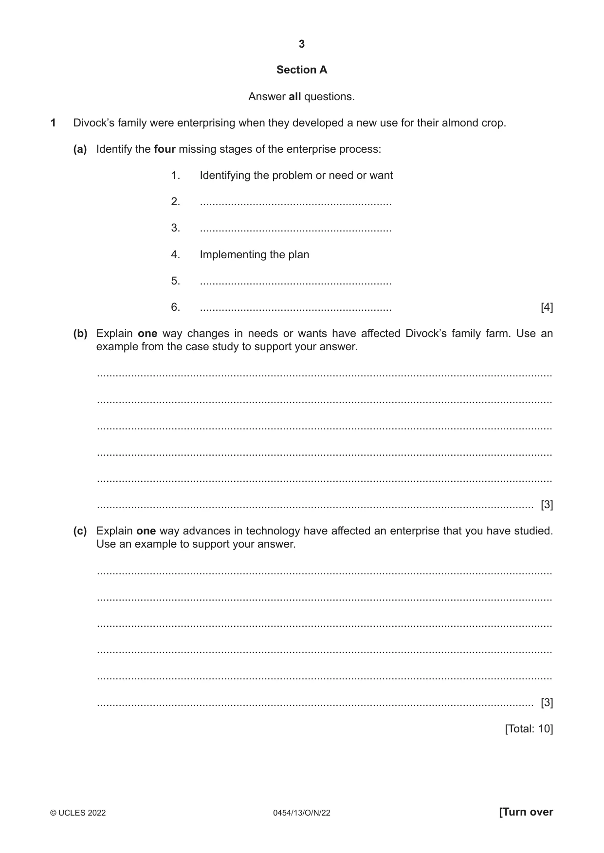Cambridge IGCSE Enterprise 0454 2022 Oct/Nov Paper 1 · Variant 3 question paper, page 3 of 16