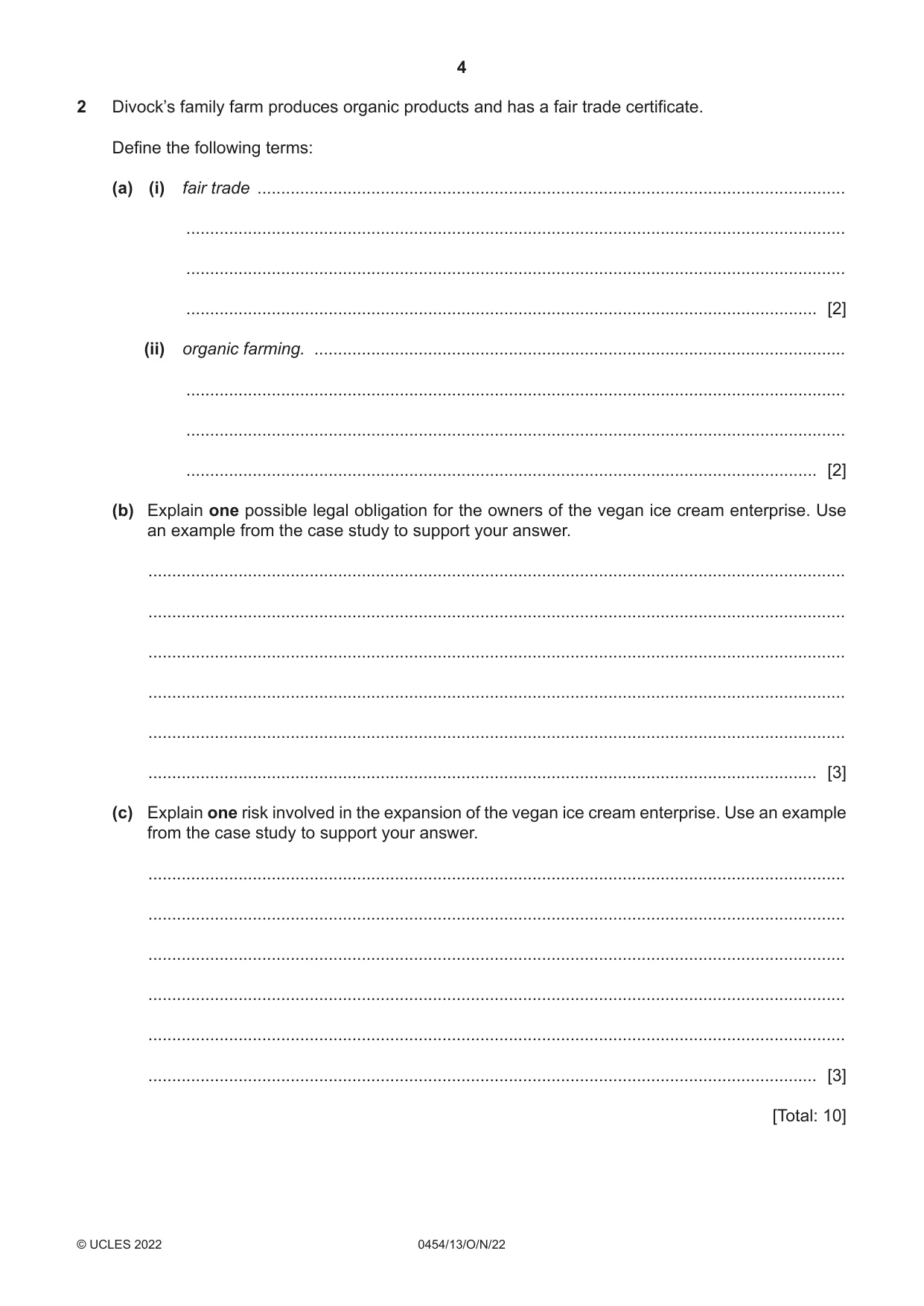 Cambridge IGCSE Enterprise 0454 2022 Oct/Nov Paper 1 · Variant 3 question paper, page 4 of 16