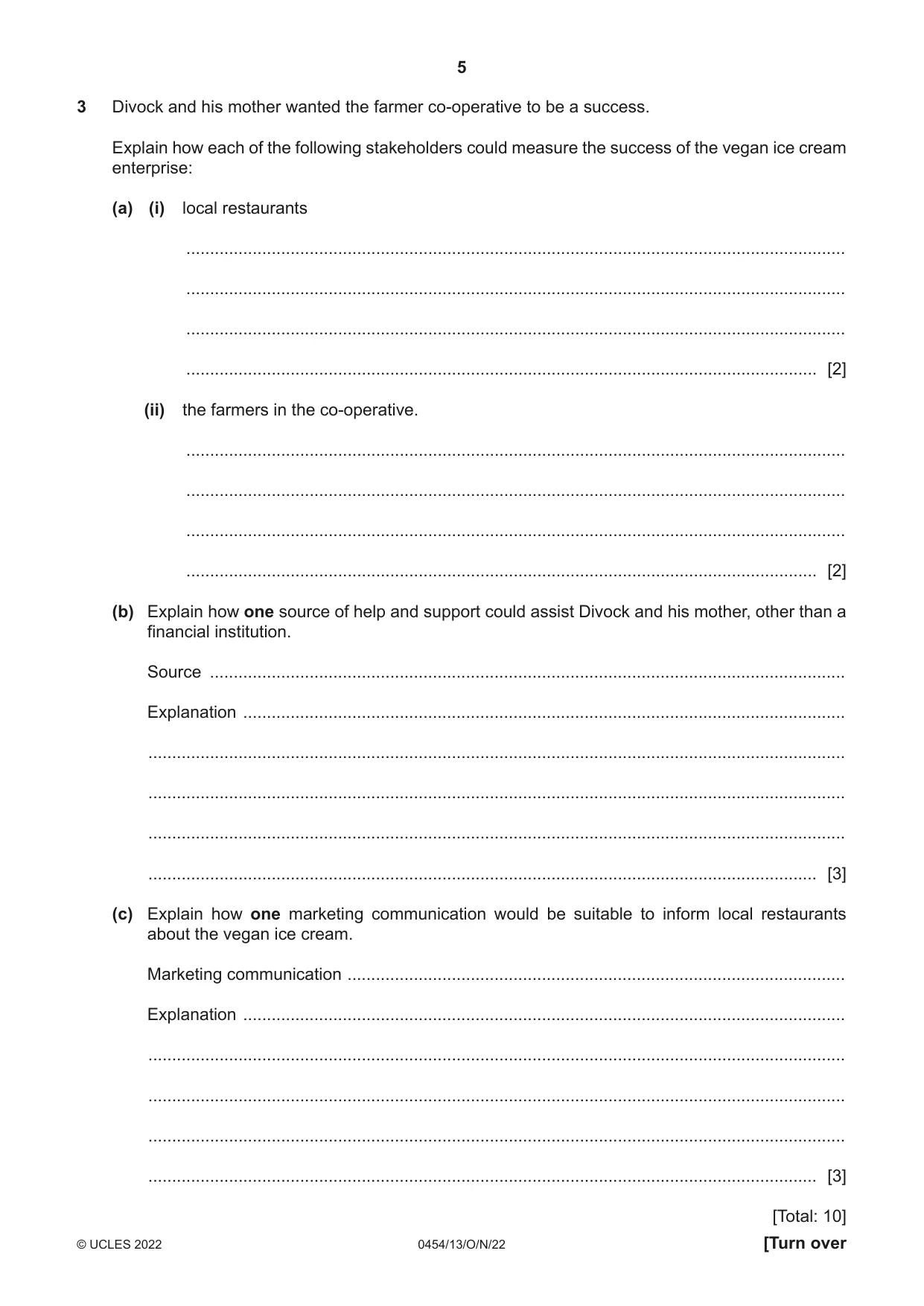 Cambridge IGCSE Enterprise 0454 2022 Oct/Nov Paper 1 · Variant 3 question paper, page 5 of 16