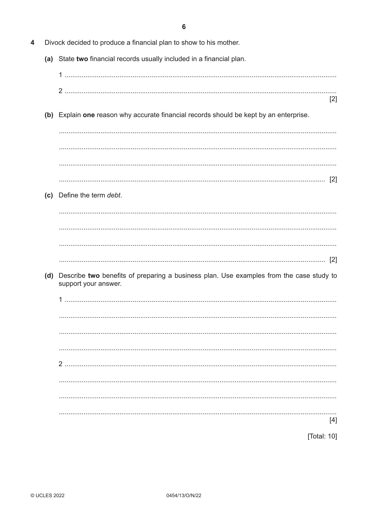 Cambridge IGCSE Enterprise 0454 2022 Oct/Nov Paper 1 · Variant 3 question paper, page 6 of 16