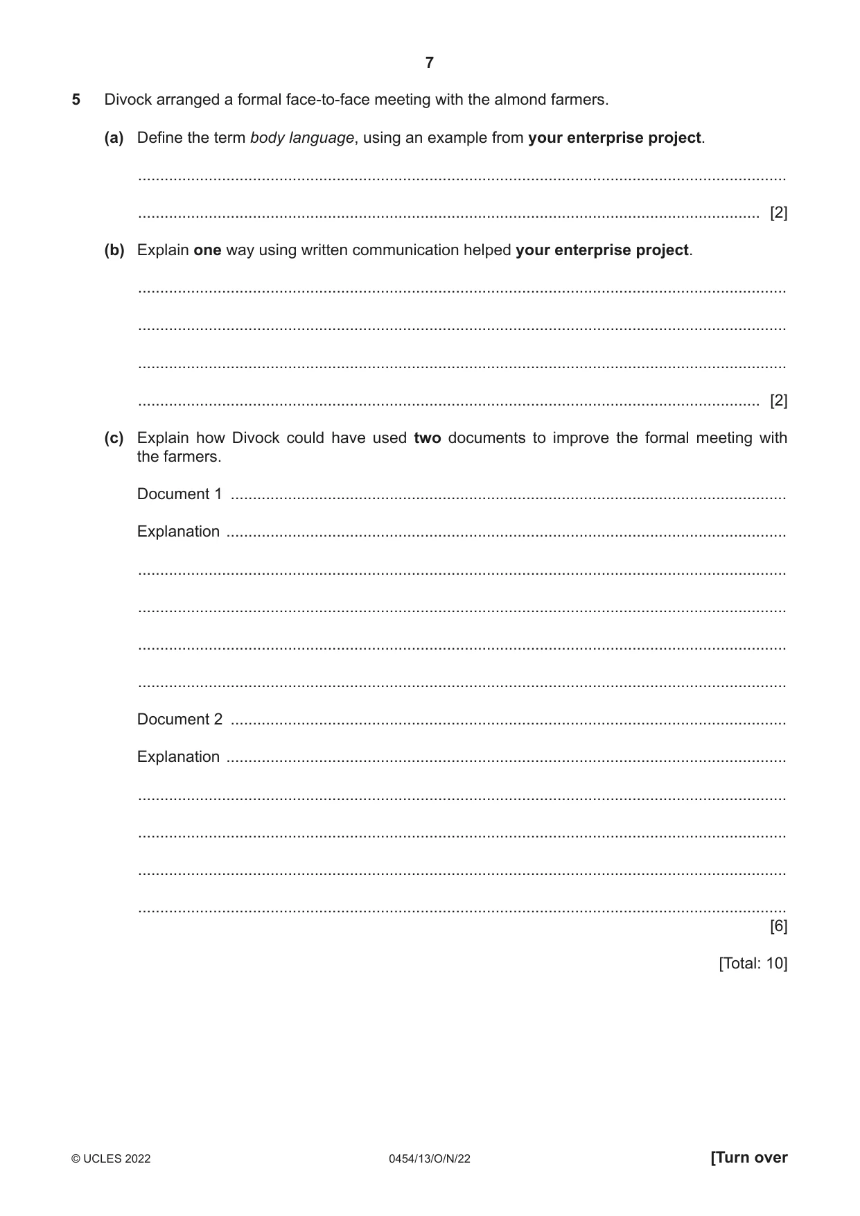 Cambridge IGCSE Enterprise 0454 2022 Oct/Nov Paper 1 · Variant 3 question paper, page 7 of 16