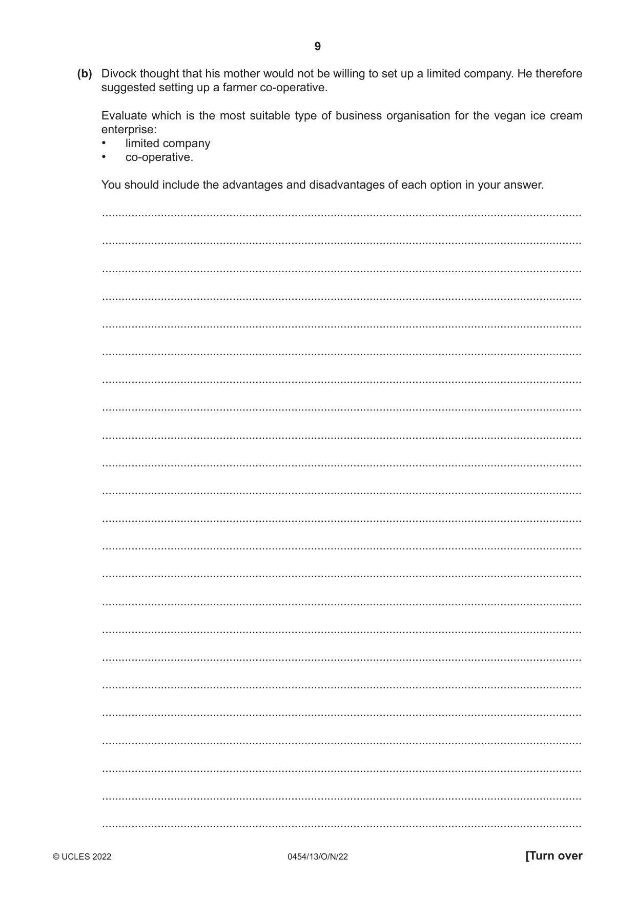 Cambridge IGCSE Enterprise 0454 2022 Oct/Nov Paper 1 · Variant 3 question paper, page 9 of 16