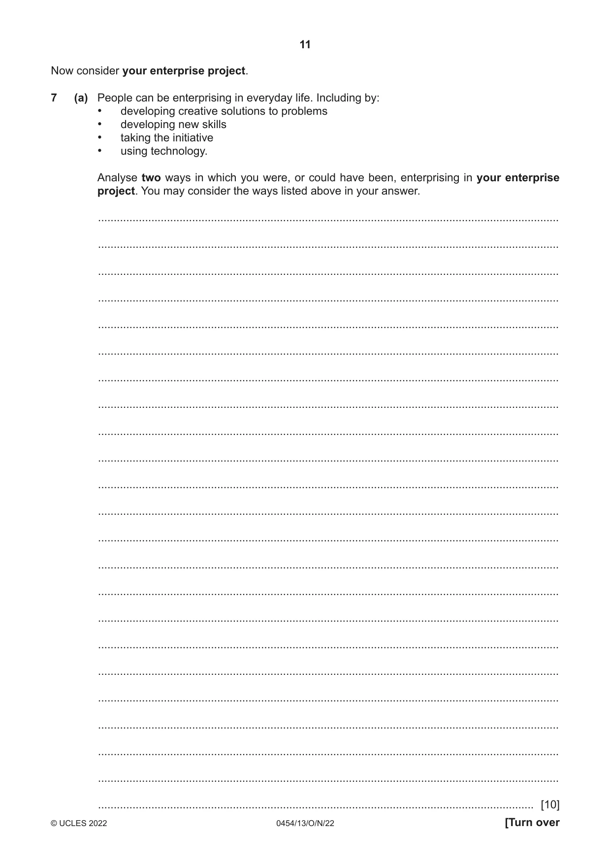 Cambridge IGCSE Enterprise 0454 2022 Oct/Nov Paper 1 · Variant 3 question paper, page 11 of 16