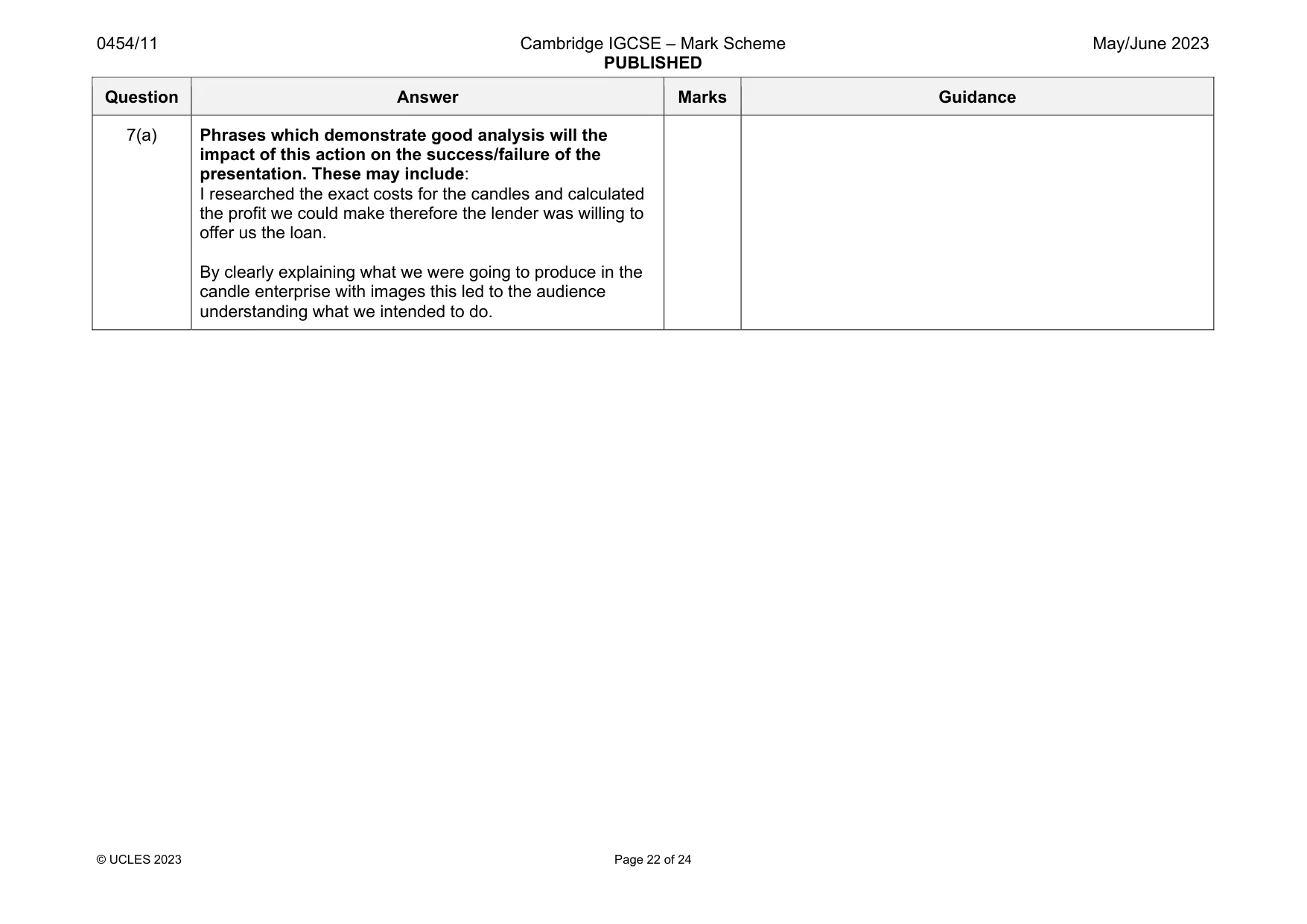 Mark scheme, page 22 of 24