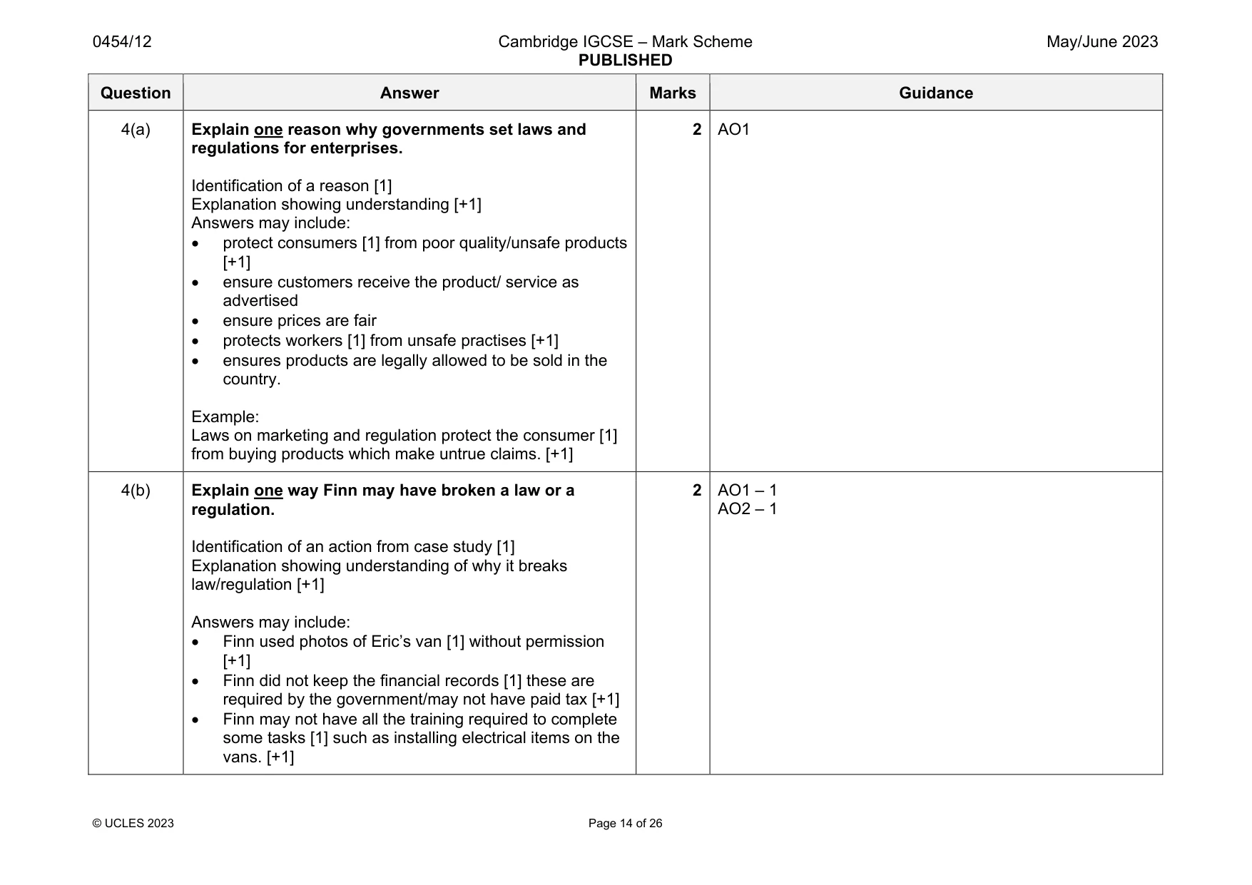 Mark scheme, page 14 of 26