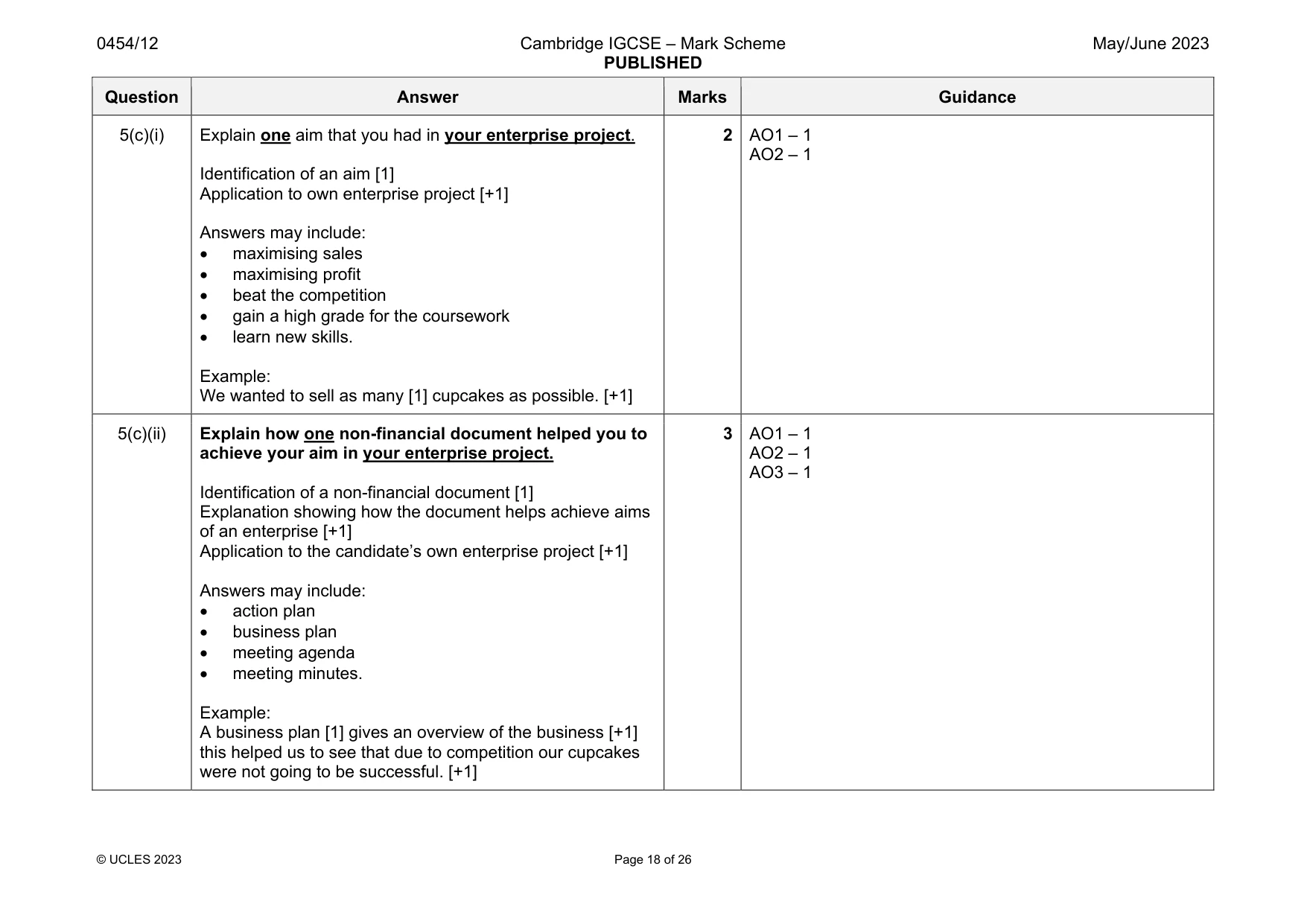 Mark scheme, page 18 of 26