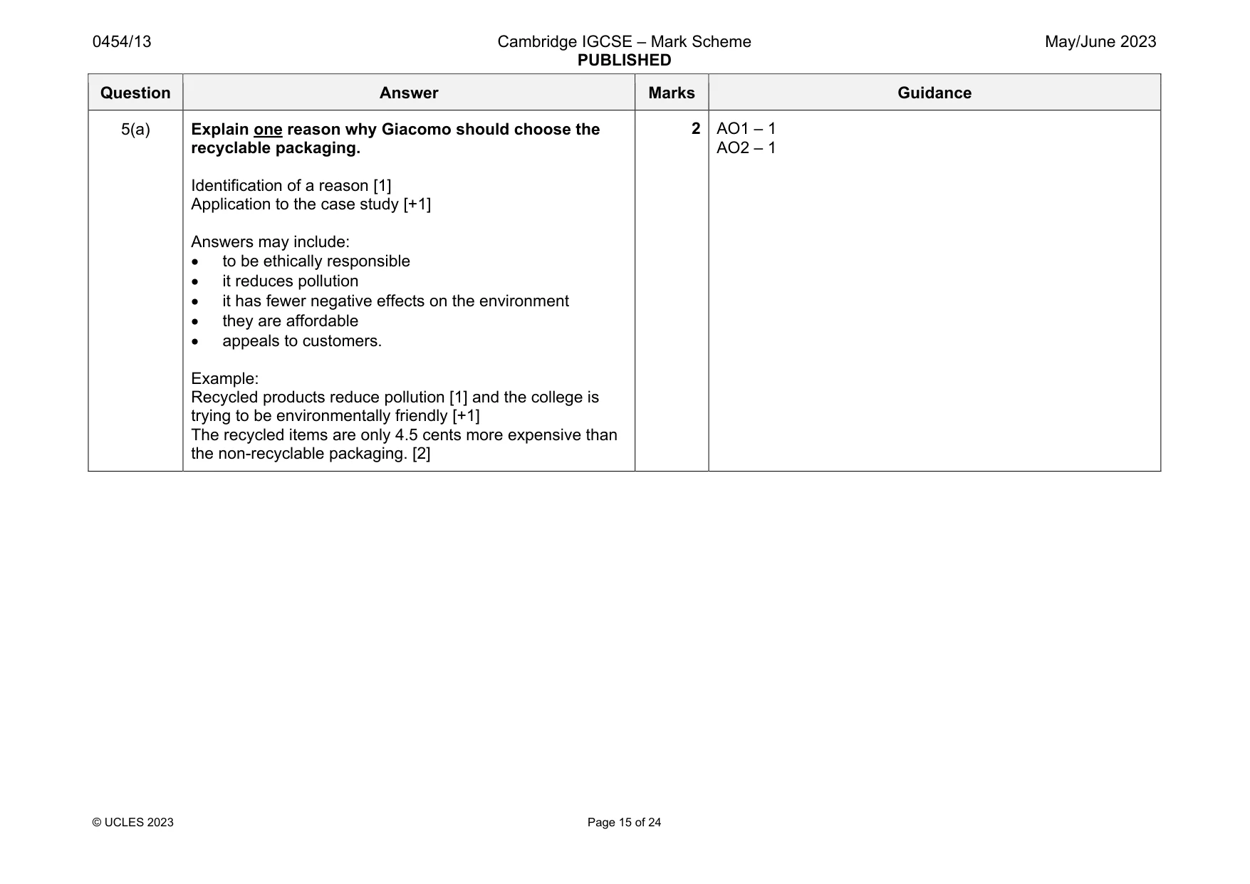 Mark scheme, page 15 of 24