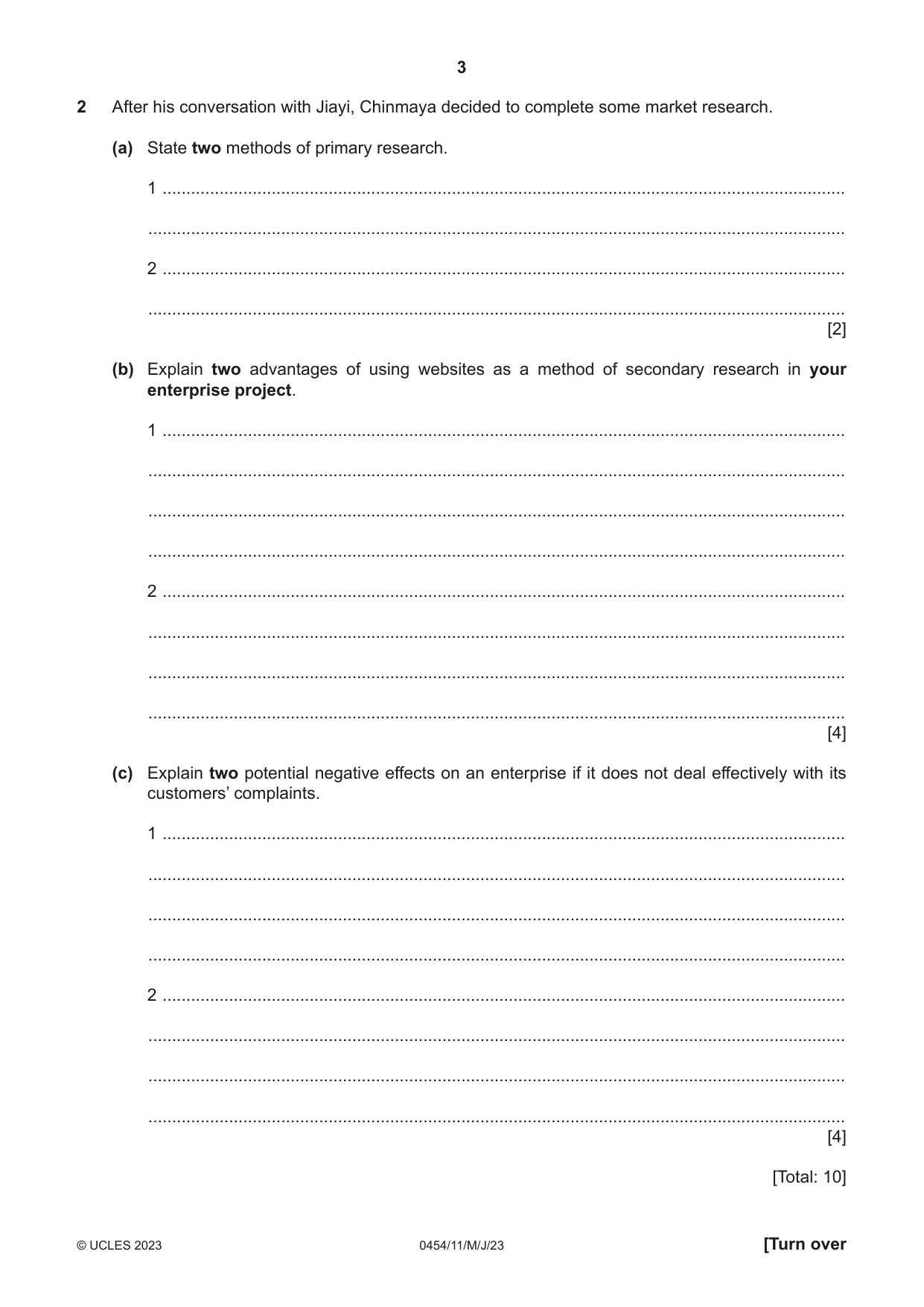 Cambridge IGCSE Enterprise 0454 2023 May/June Paper 1 · Variant 1 question paper, page 3 of 16