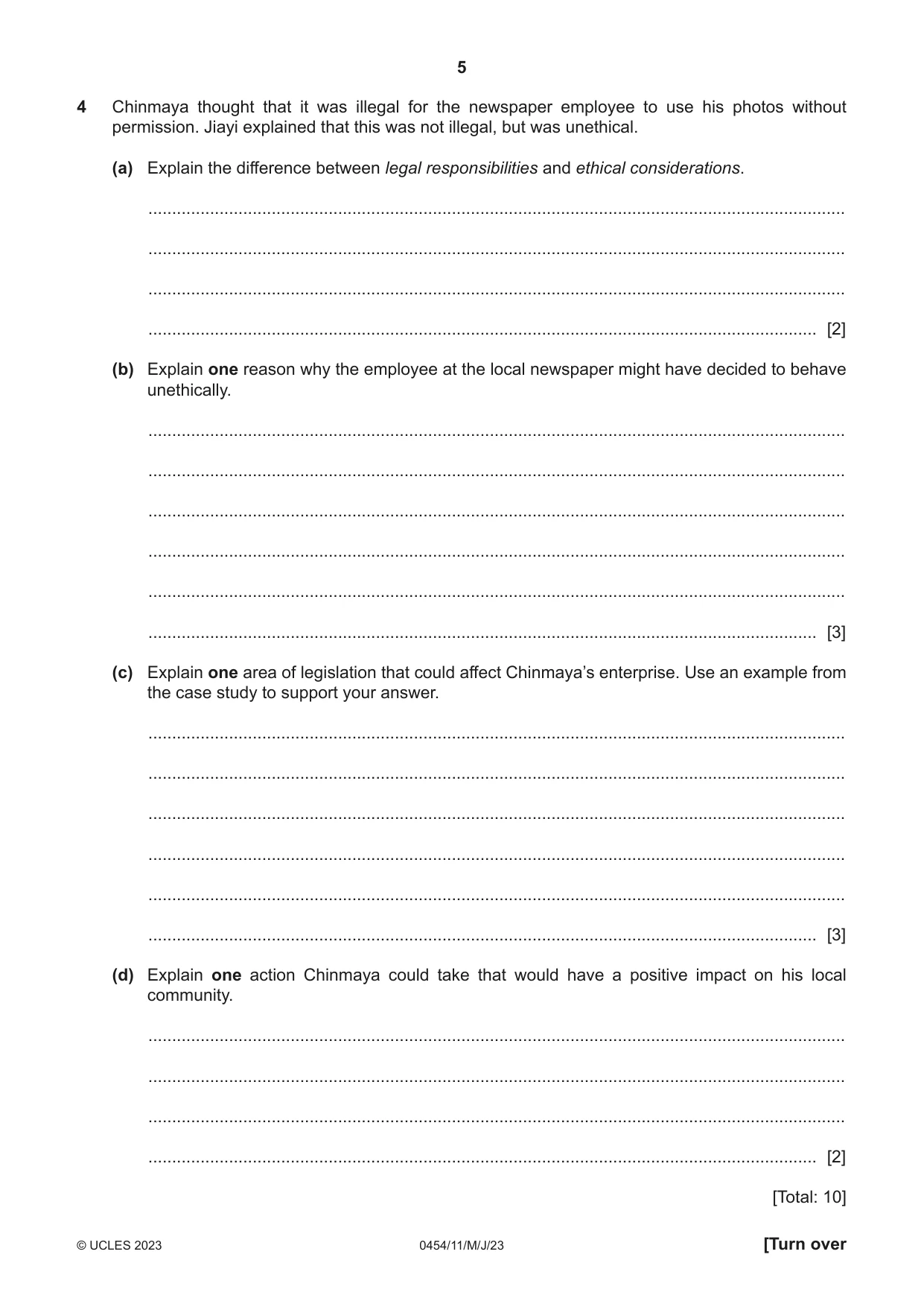 Cambridge IGCSE Enterprise 0454 2023 May/June Paper 1 · Variant 1 question paper, page 5 of 16