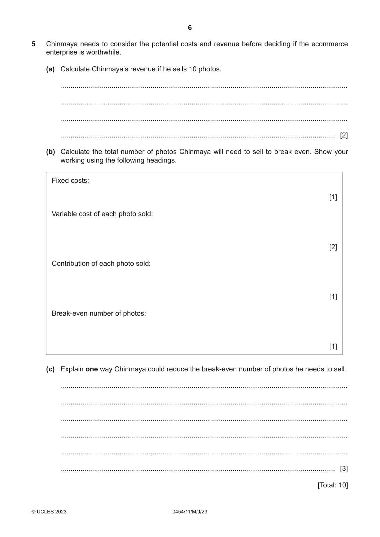 Cambridge IGCSE Enterprise 0454 2023 May/June Paper 1 · Variant 1 question paper, page 6 of 16