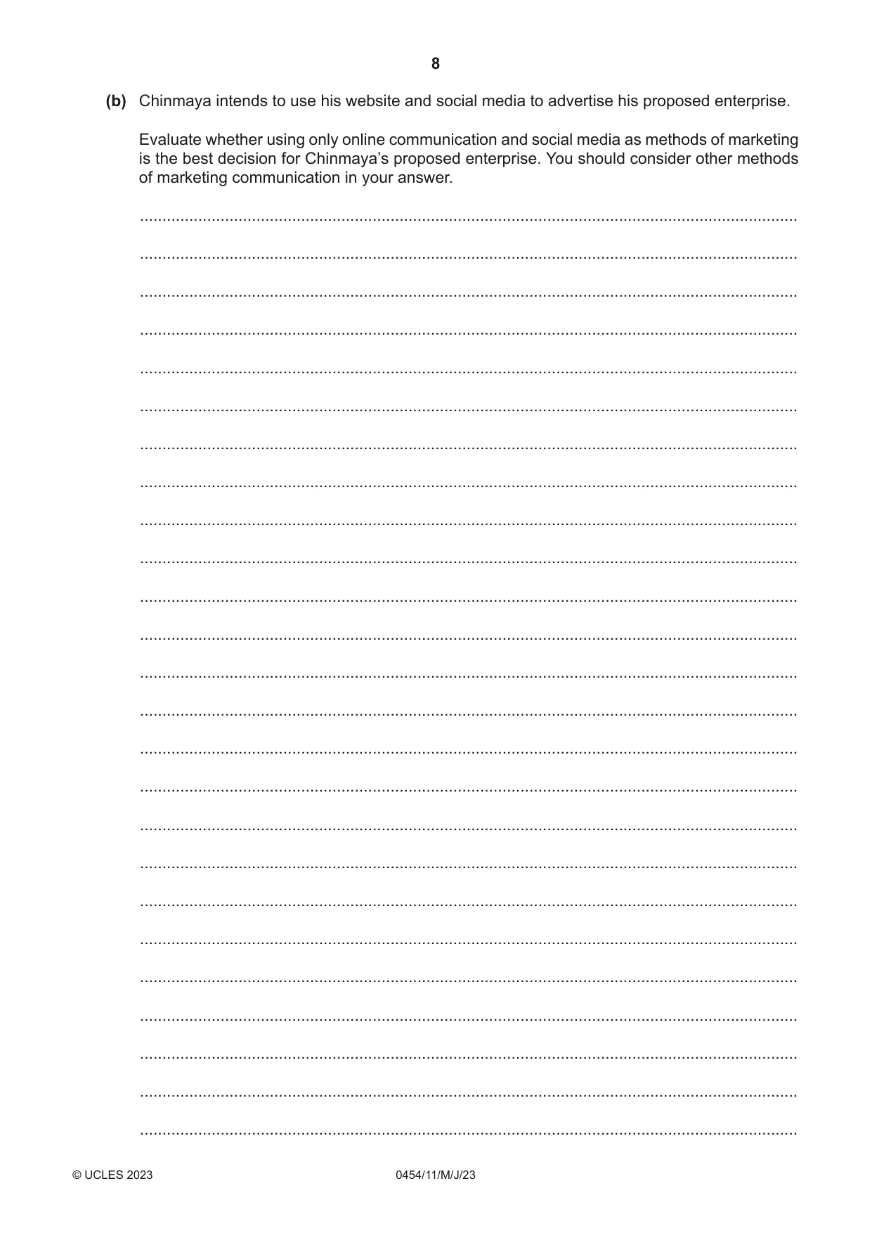 Cambridge IGCSE Enterprise 0454 2023 May/June Paper 1 · Variant 1 question paper, page 8 of 16