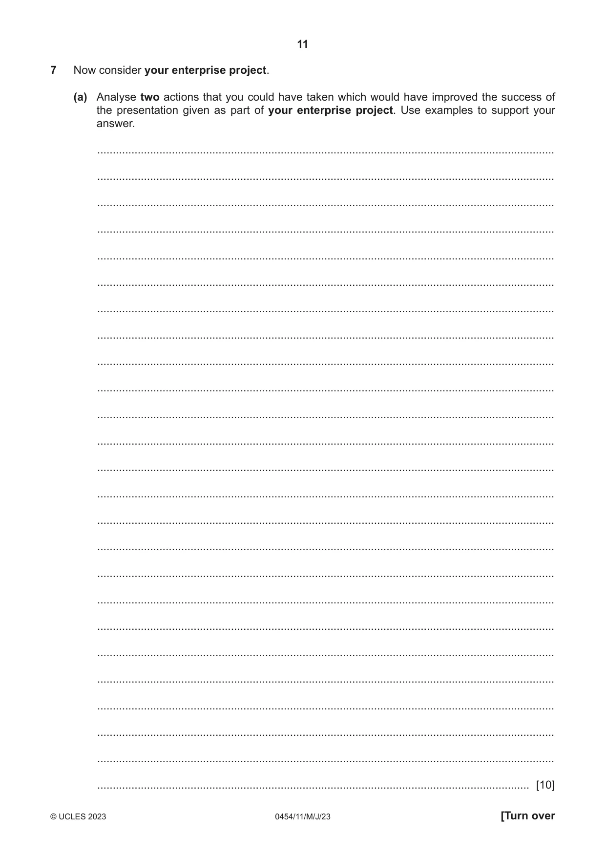 Cambridge IGCSE Enterprise 0454 2023 May/June Paper 1 · Variant 1 question paper, page 11 of 16