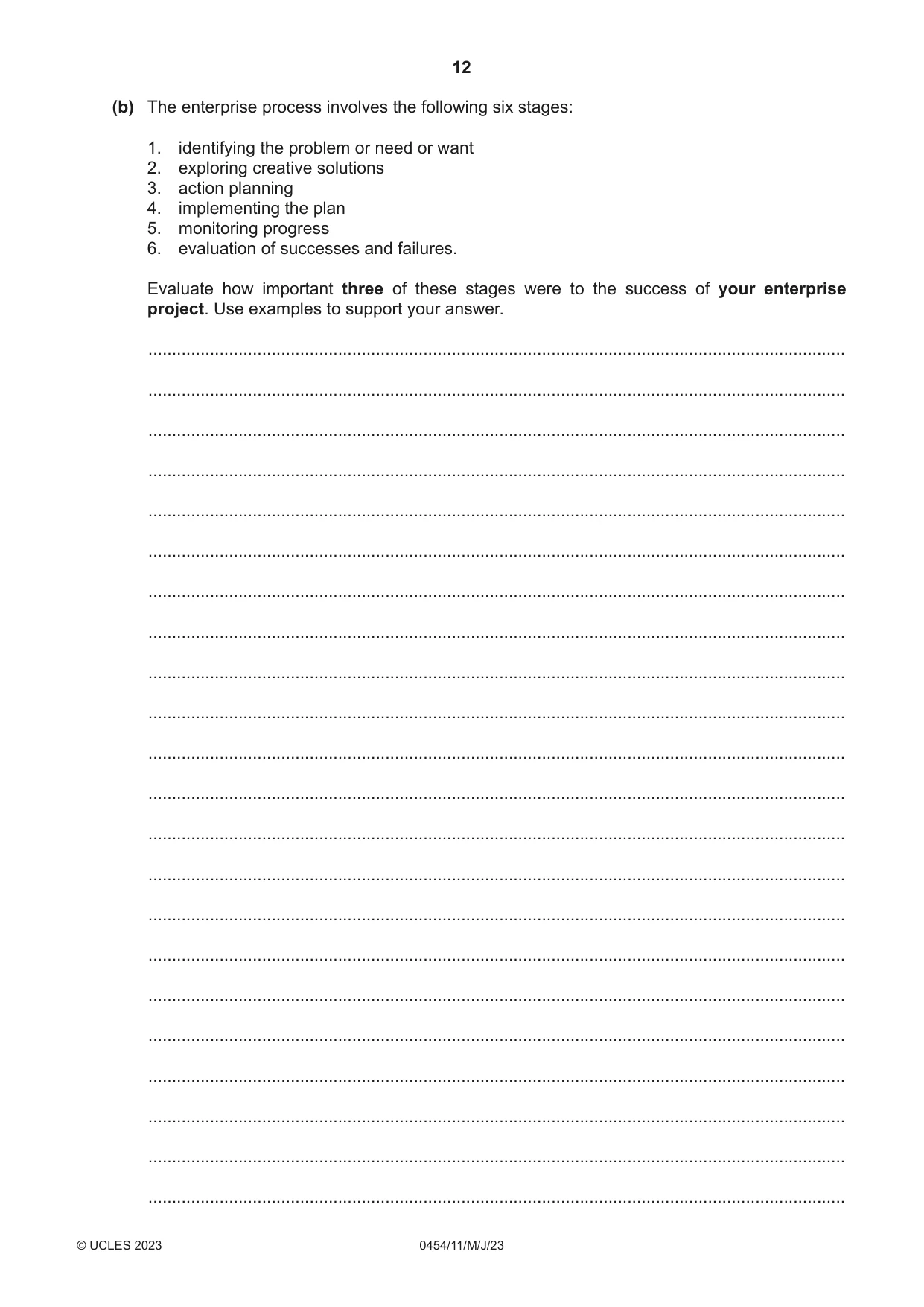 Cambridge IGCSE Enterprise 0454 2023 May/June Paper 1 · Variant 1 question paper, page 12 of 16