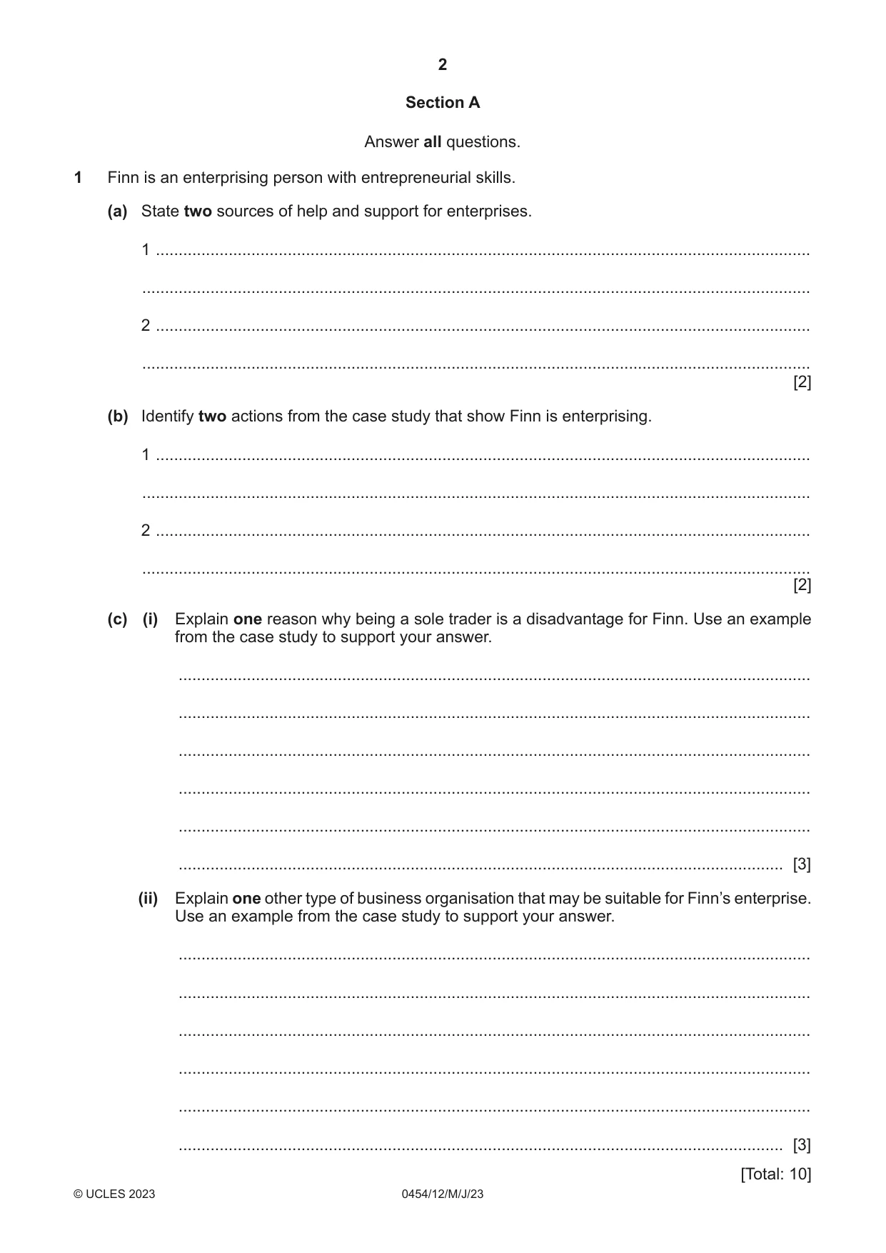 Cambridge IGCSE Enterprise 0454 2023 May/June Paper 1 · Variant 2 question paper, page 2 of 12