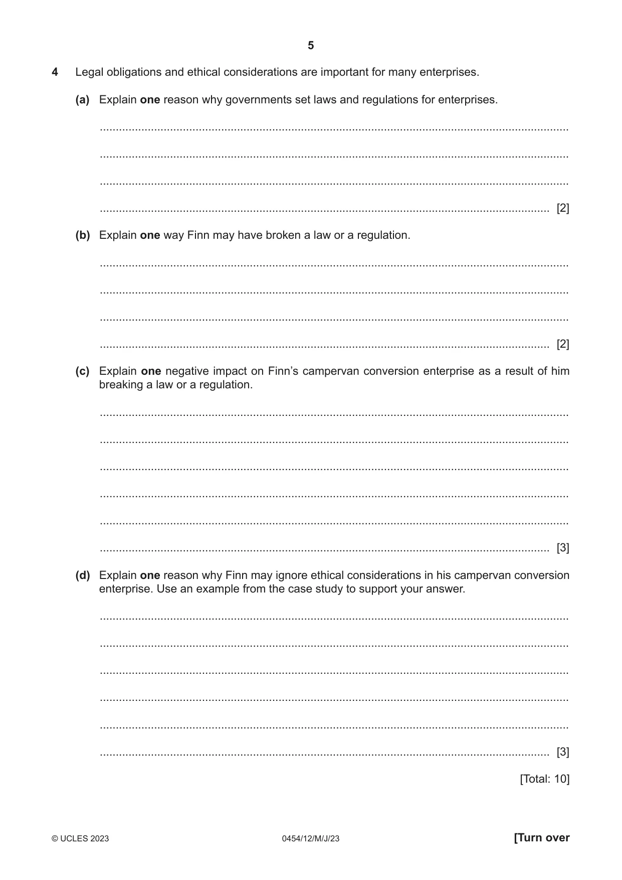 Cambridge IGCSE Enterprise 0454 2023 May/June Paper 1 · Variant 2 question paper, page 5 of 12