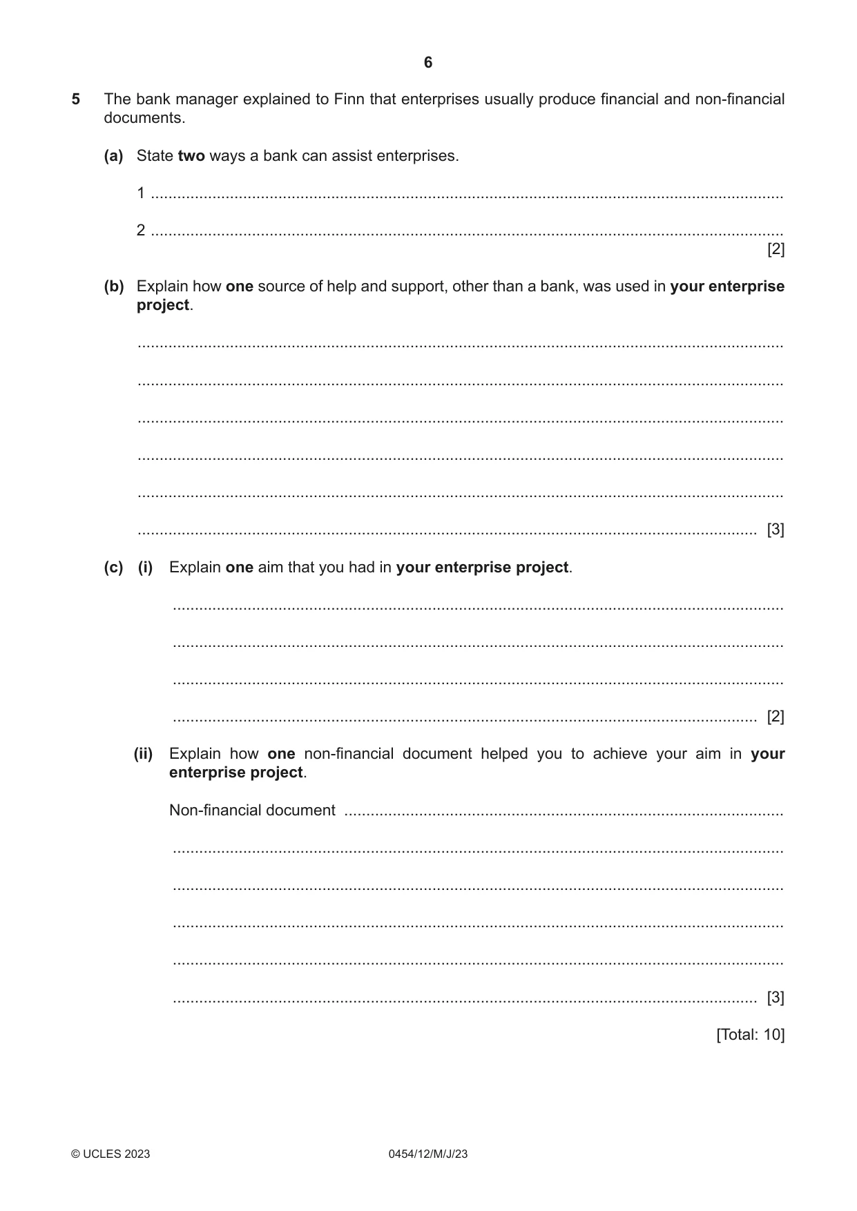 Cambridge IGCSE Enterprise 0454 2023 May/June Paper 1 · Variant 2 question paper, page 6 of 12