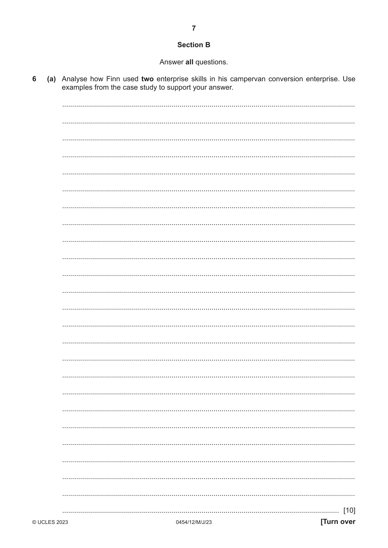 Cambridge IGCSE Enterprise 0454 2023 May/June Paper 1 · Variant 2 question paper, page 7 of 12
