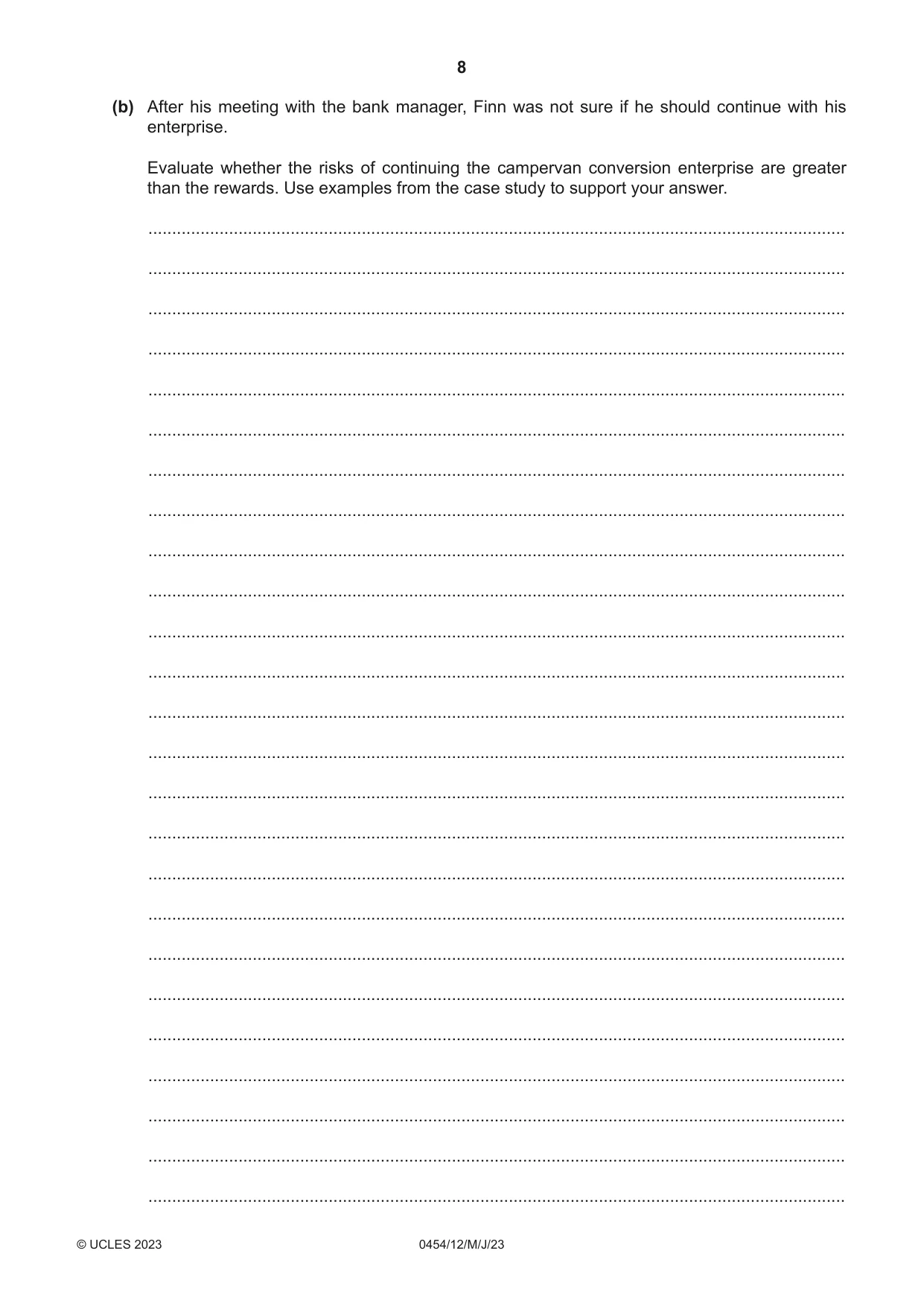 Cambridge IGCSE Enterprise 0454 2023 May/June Paper 1 · Variant 2 question paper, page 8 of 12