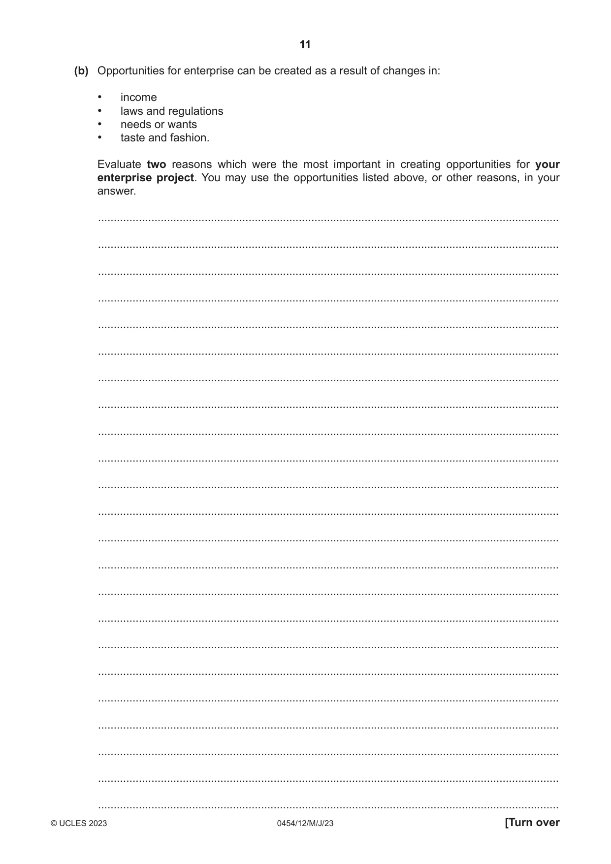 Cambridge IGCSE Enterprise 0454 2023 May/June Paper 1 · Variant 2 question paper, page 11 of 12